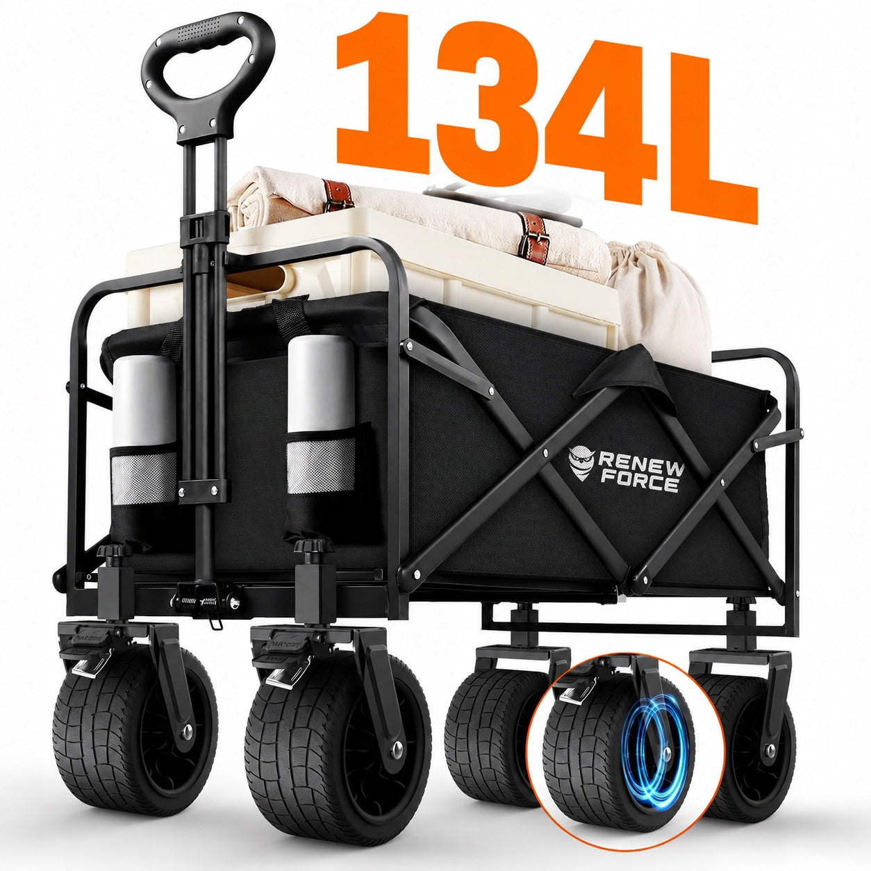 134L Hiking Trolley Beach Folding Garden Transport Wheel Off-Road Packaging status original