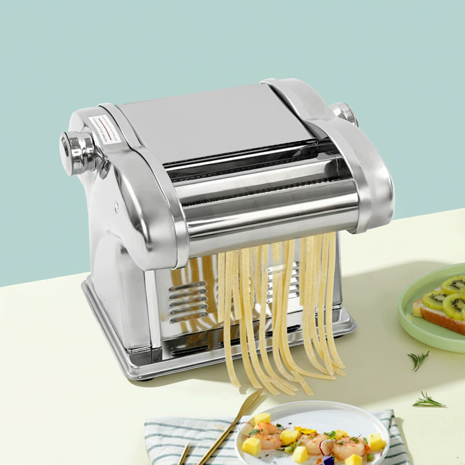 135W Electric Pasta Machine Stainless Steel 3 Blades 8 Thickness Levels Packaging status original