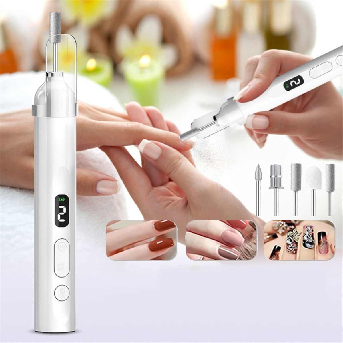 13800 rpm electric nail file with cover and UV/LED light white Medical device no