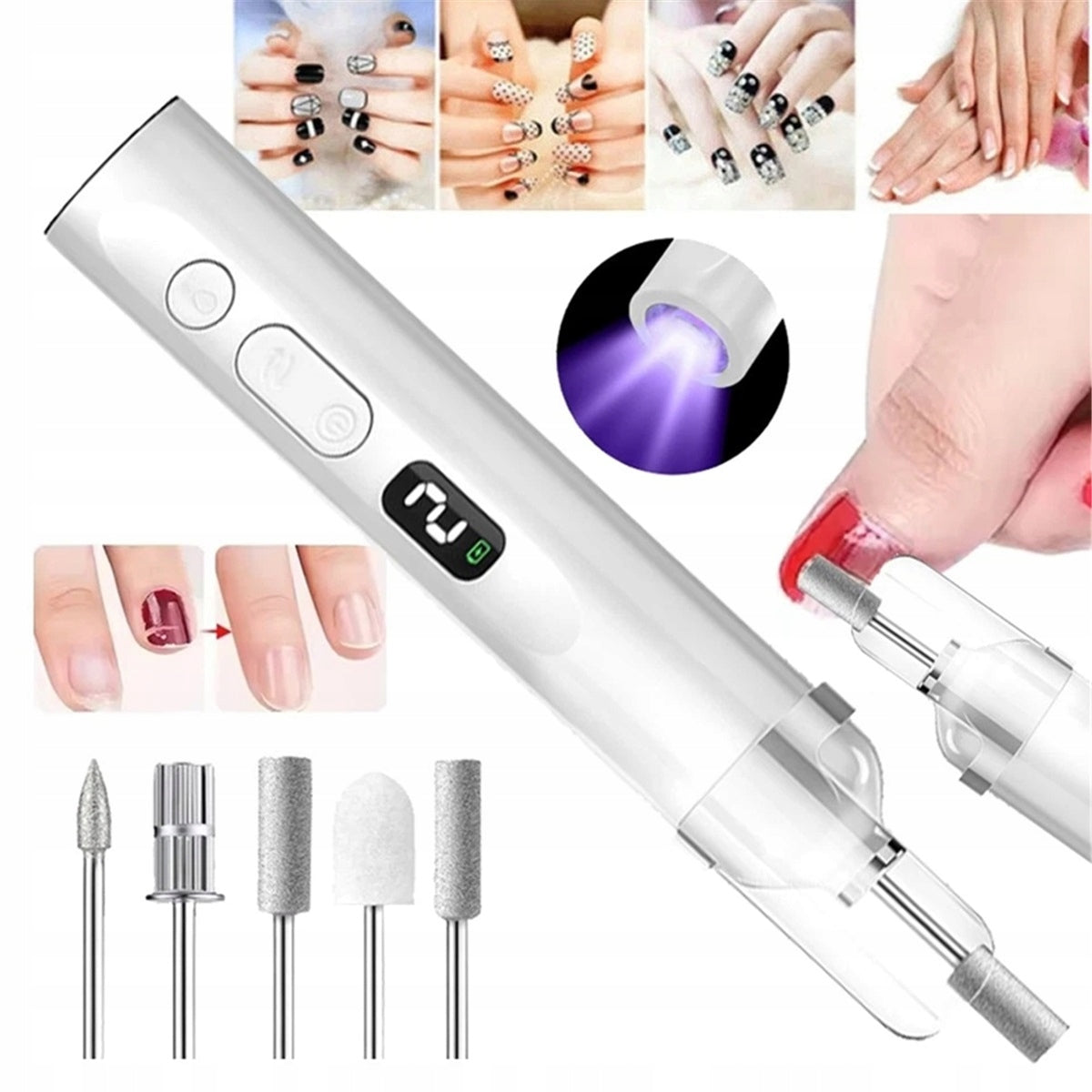 13800 rpm electric nail file with cover and UV/LED light white