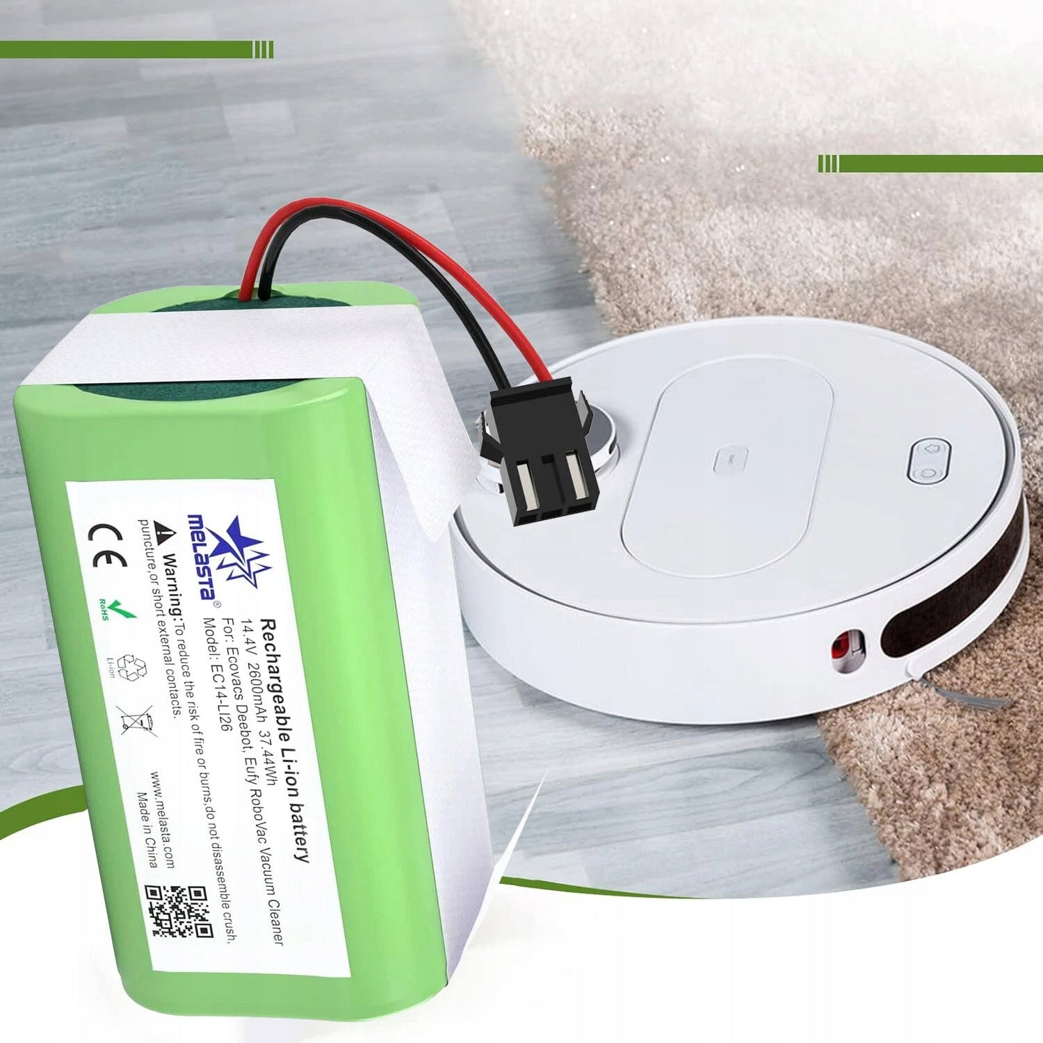 14.4V 2600MAH REPLACEMENT BATTERY, RECHARGEABLE BATTERY FOR ECOVACS DEEBOT N79S