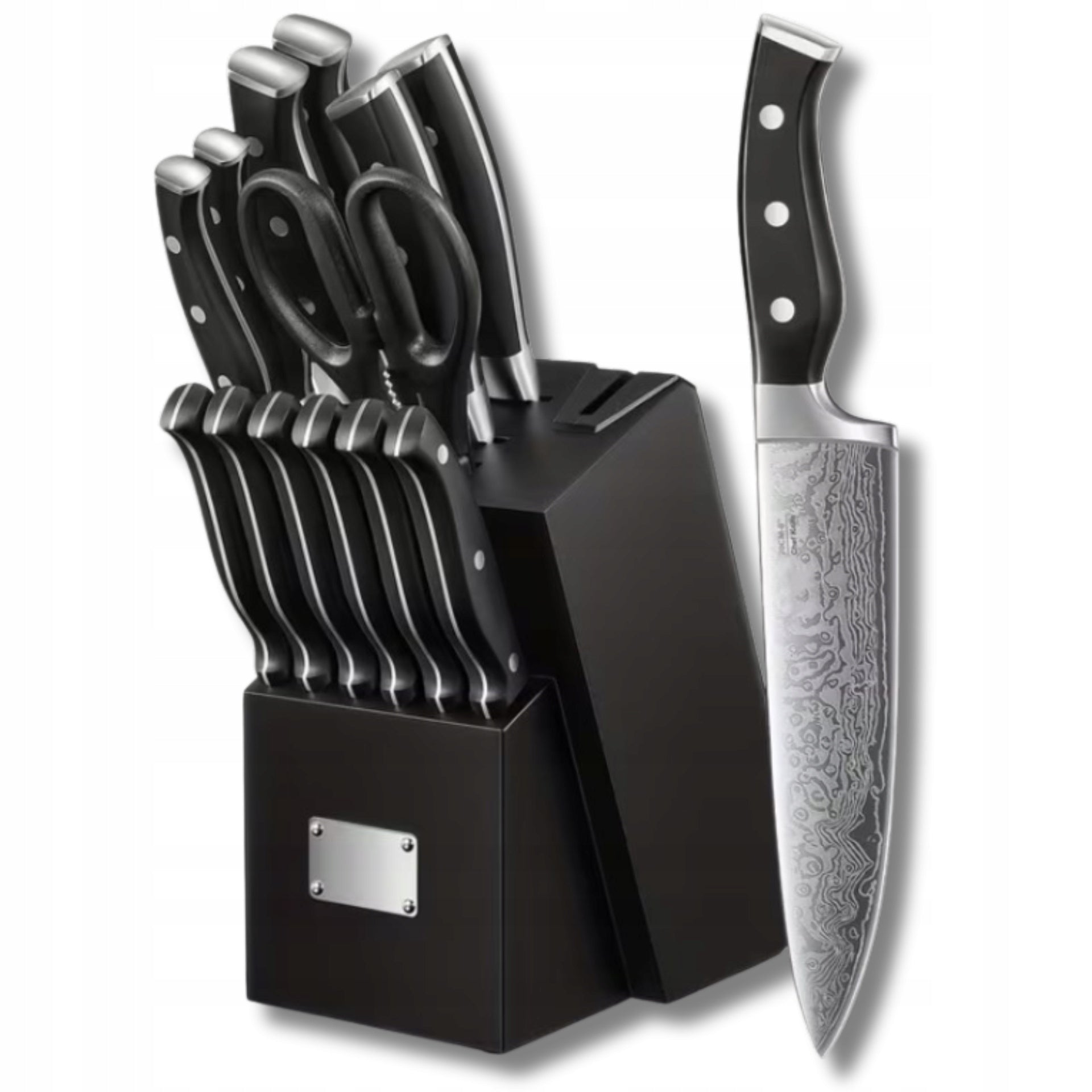 14 El. Japanese Style Kitchen Knife Set in Elegant Black Block