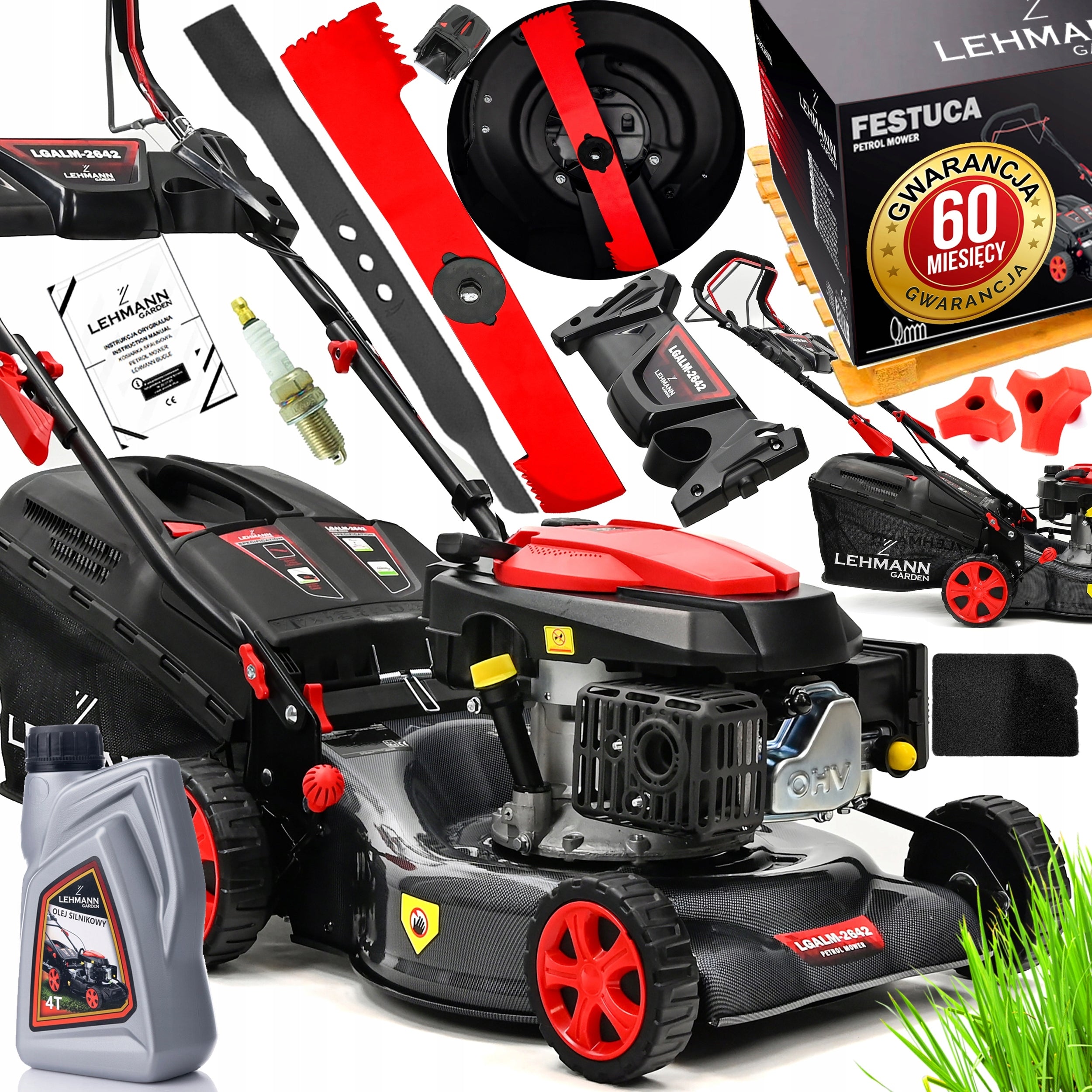 146CC DRIVEN PETROL LAWN MOWER LIGHT STRONG MANEUVERABLE 44CM + OIL
