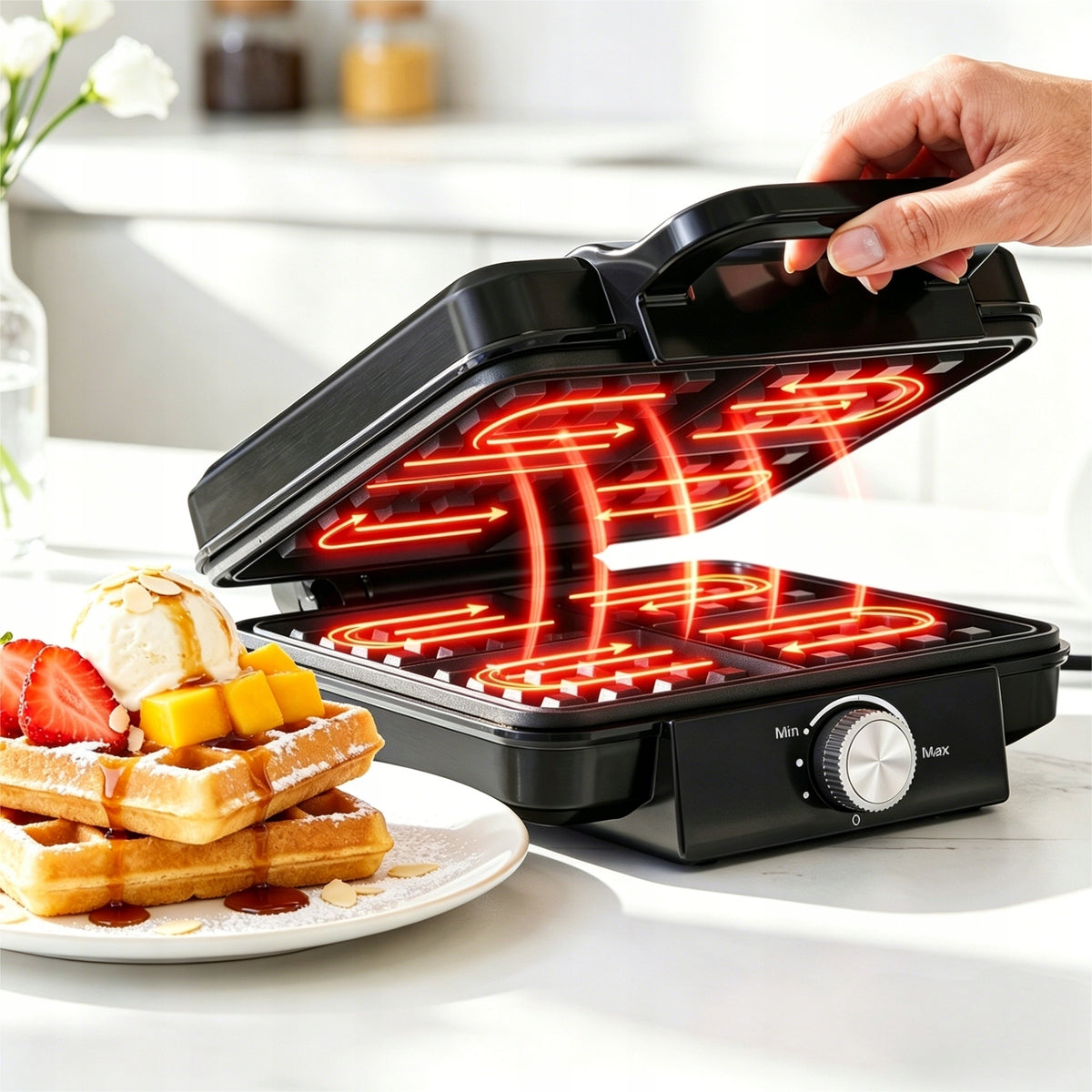1500W ELECTRIC WAFFLE MAKER FOR 4 LARGE WAFFLES TEMPERATURE CONTROL Manufacturer code Gofrownica 1500 W Elektryczna do Wafli