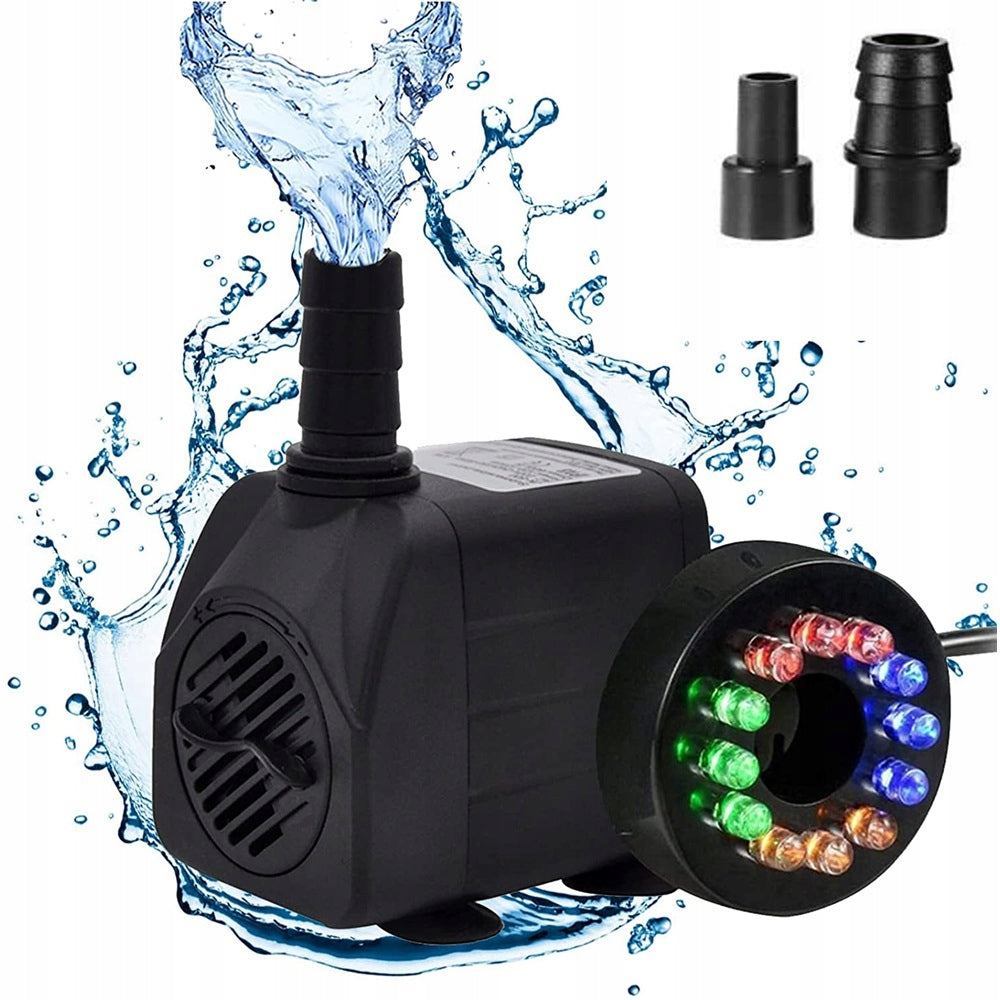 15W WATER PUMP WITH LED LIGHT WATER FLOW FOR POND FOUNTAINS 800L/H