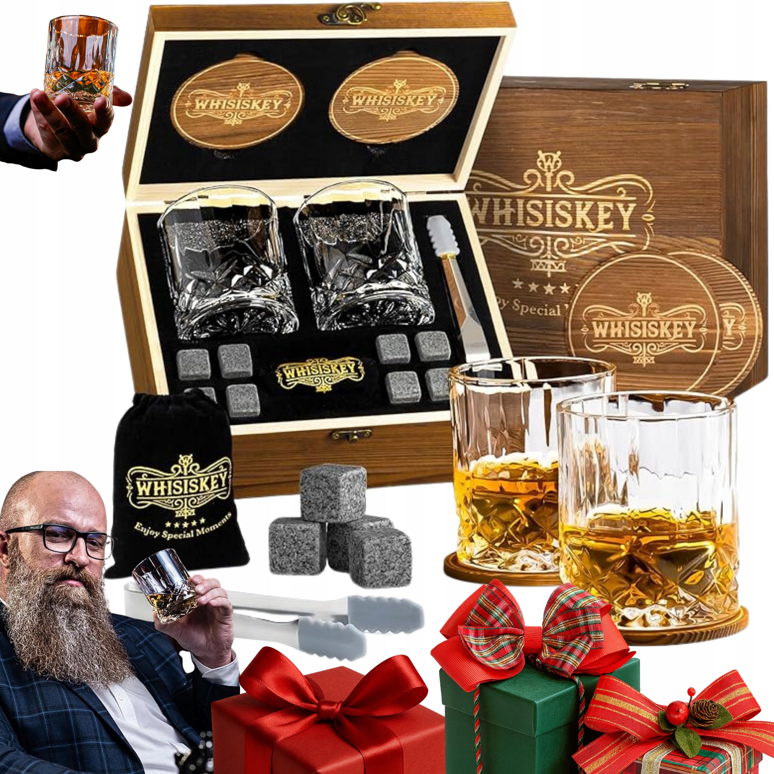 15in1 Set for Whisky Glasses Stones Pouch Gift Box +FREEBIE