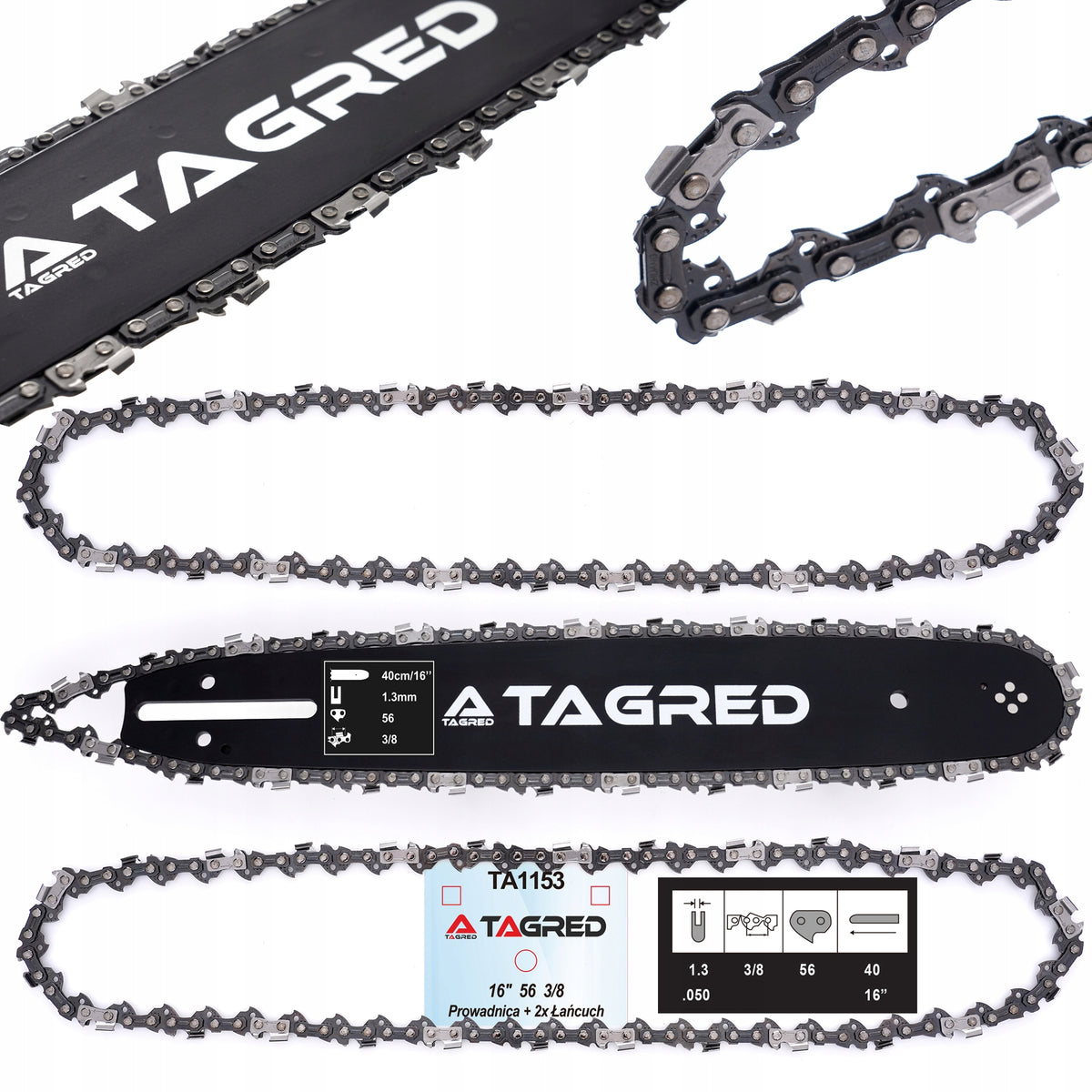 16'' GUIDE 2 SAW CHAINS 3/8 1.3mm 56