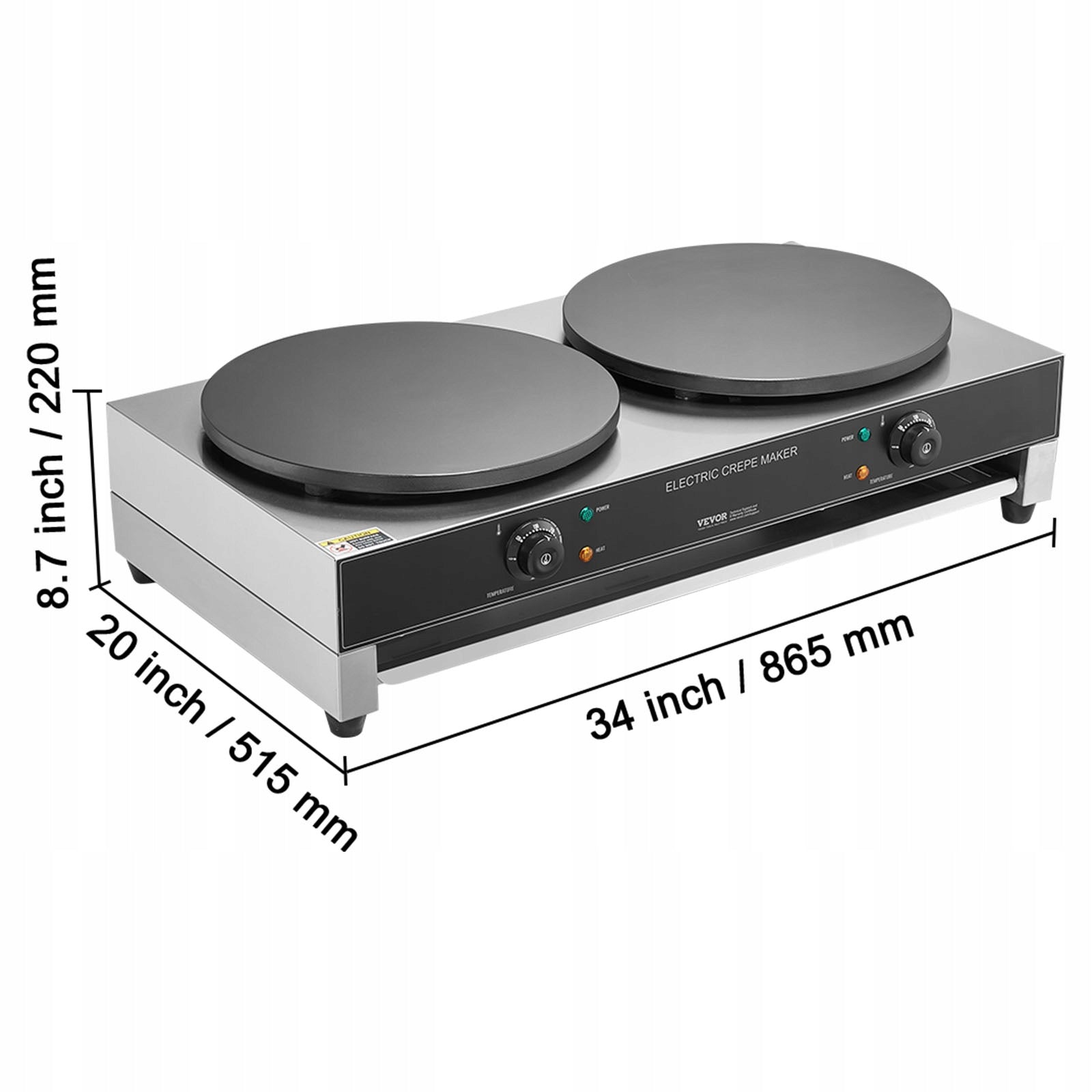 16-Inch Electric Crepe Maker Commercial Crepe Machine 6000W Double Head Brand Vevor