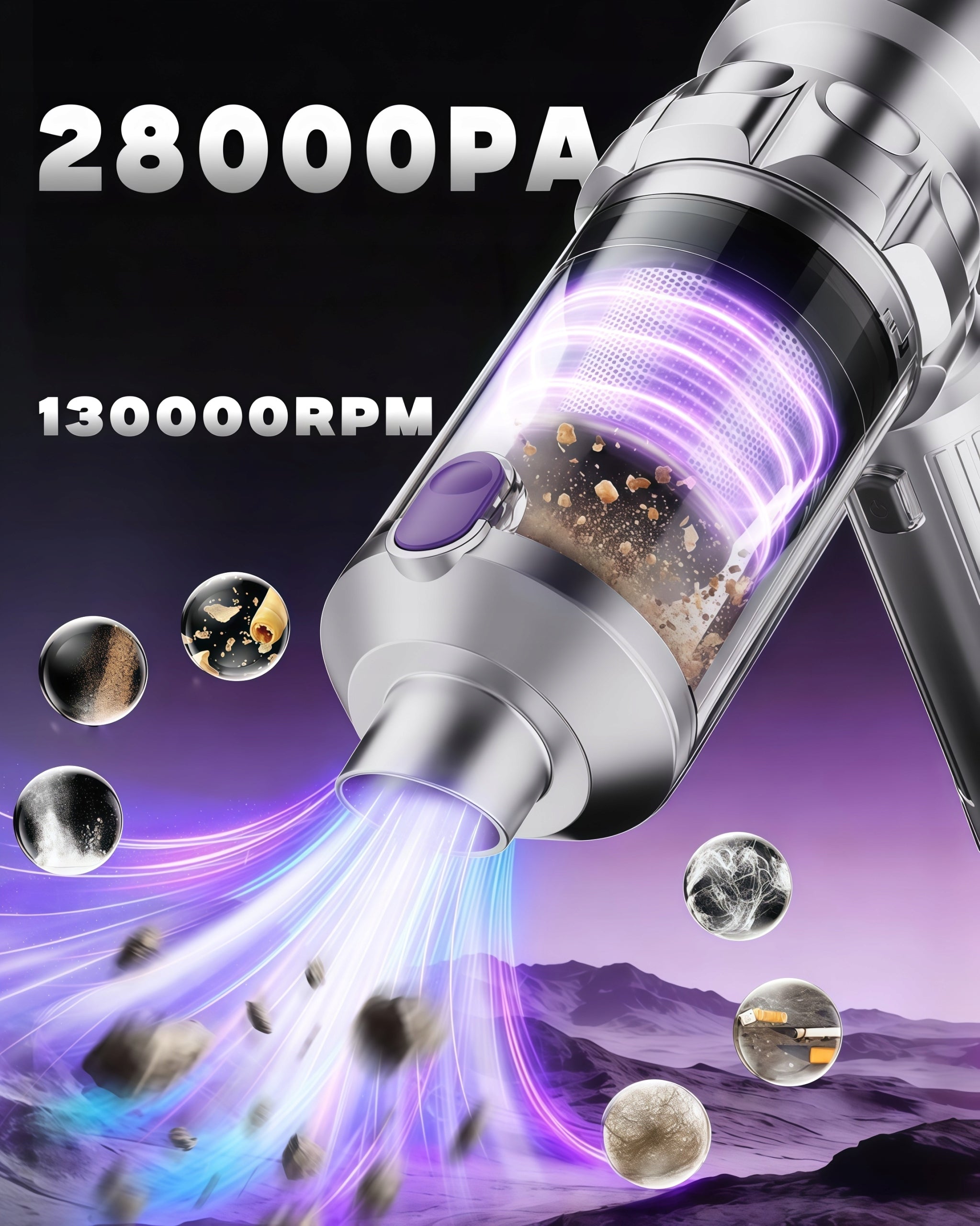 160W Rechargeable Car Handheld Vacuum Cleaner with HEPA Pumping Function Manufacturer code ZAOWANAN-2653-SCXCQ