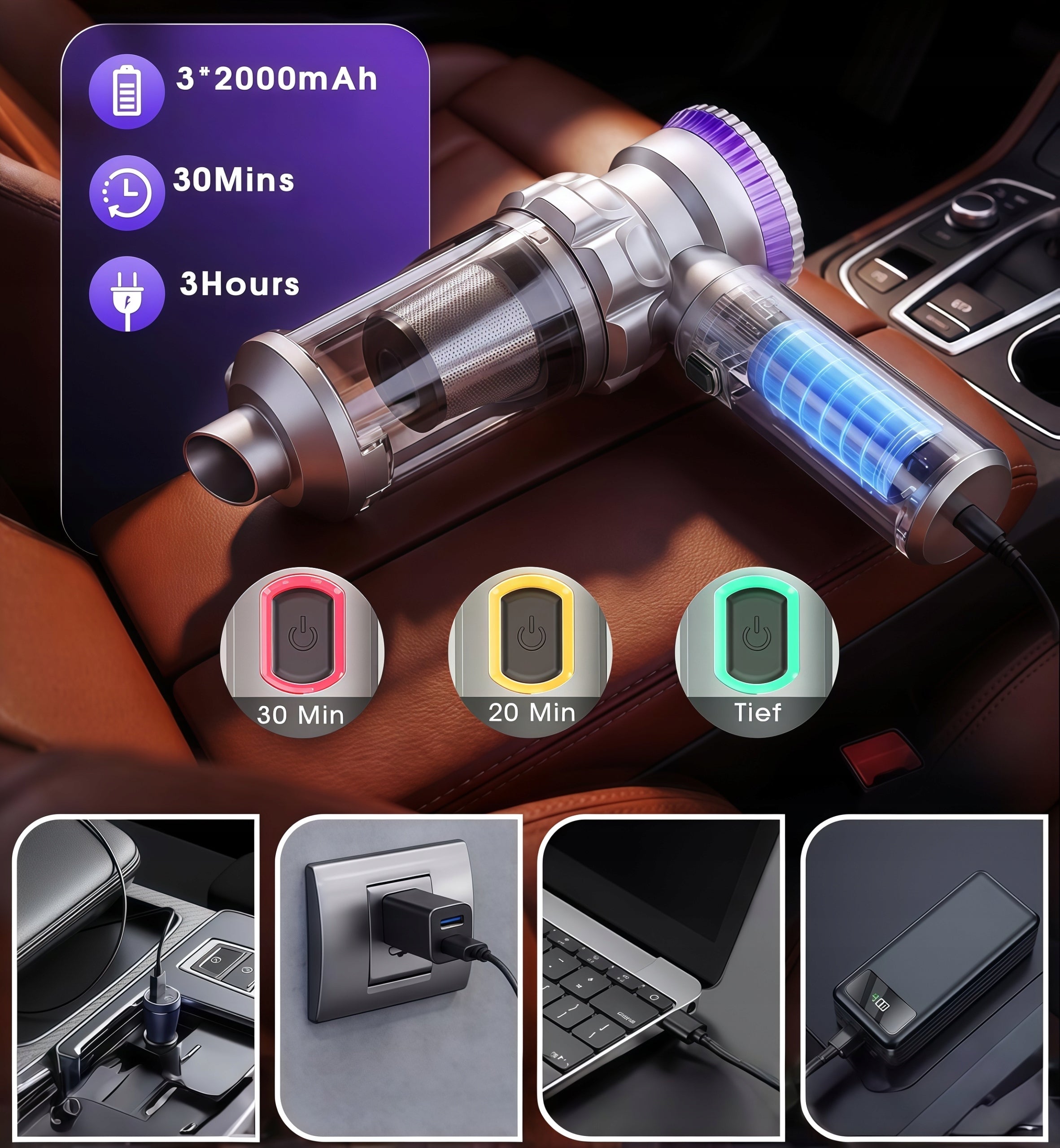 160W Rechargeable Car Handheld Vacuum Cleaner with HEPA Pumping Function Packaging status original