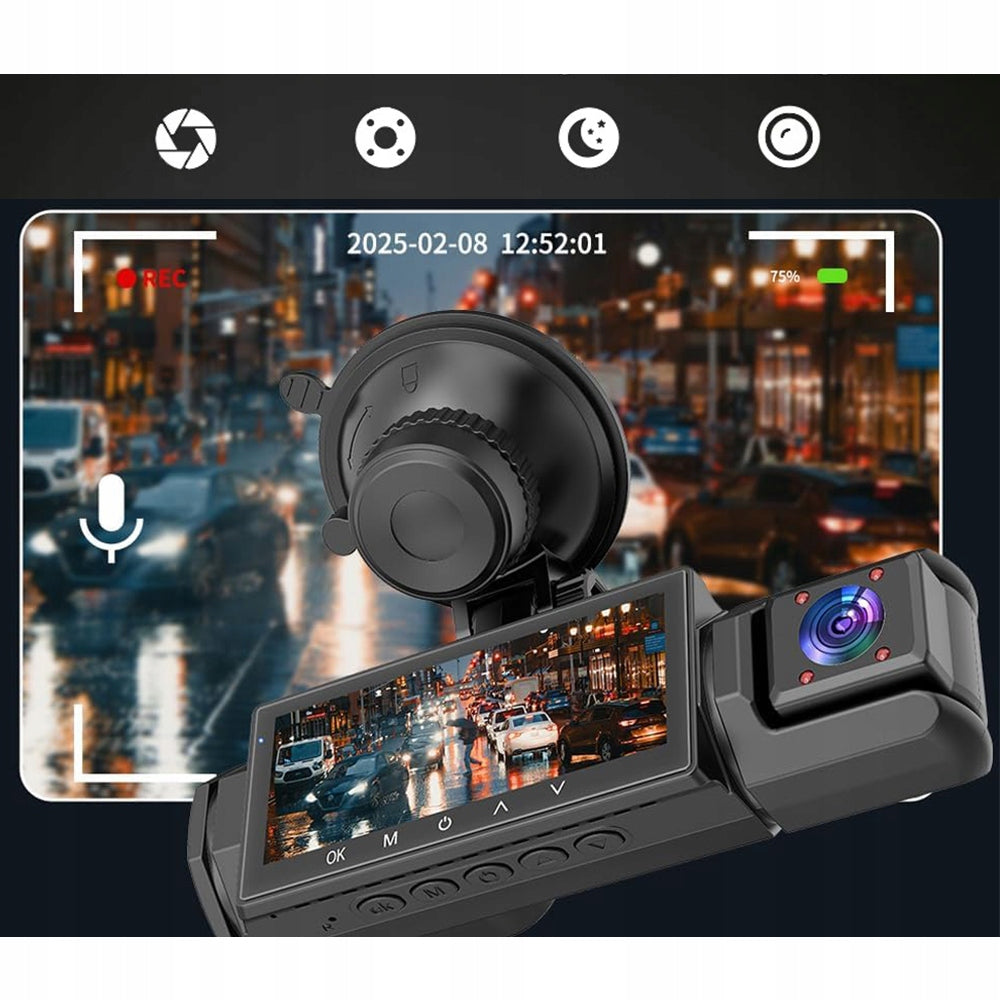 170° VIDEO RECORDER 3 CAMERAS RECORDING PETLA PARKING MONITORING Manufacturer code Kamera samochodowa BRODLI DCB650