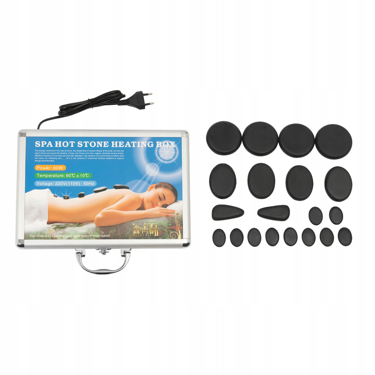 18 HOT BASALT STONES FOR THERAPY MASSAGE WITH HEATER Packaging status original