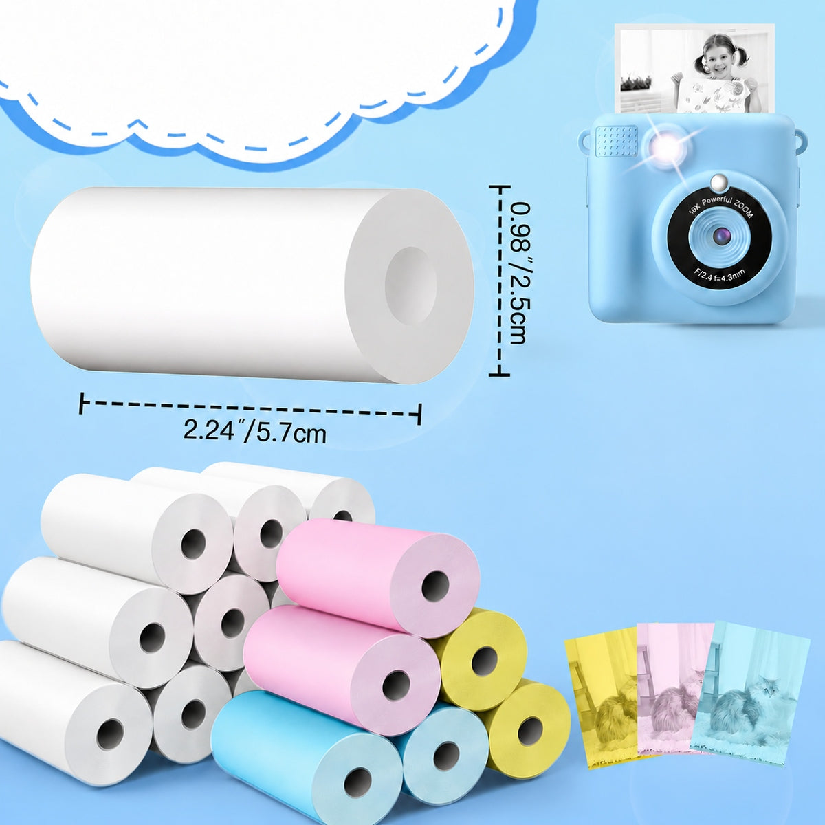 18 X THERMAL PAPER COLOR ROLLS FOR INSTANT CAMERA PRINTER Model 4027984993568