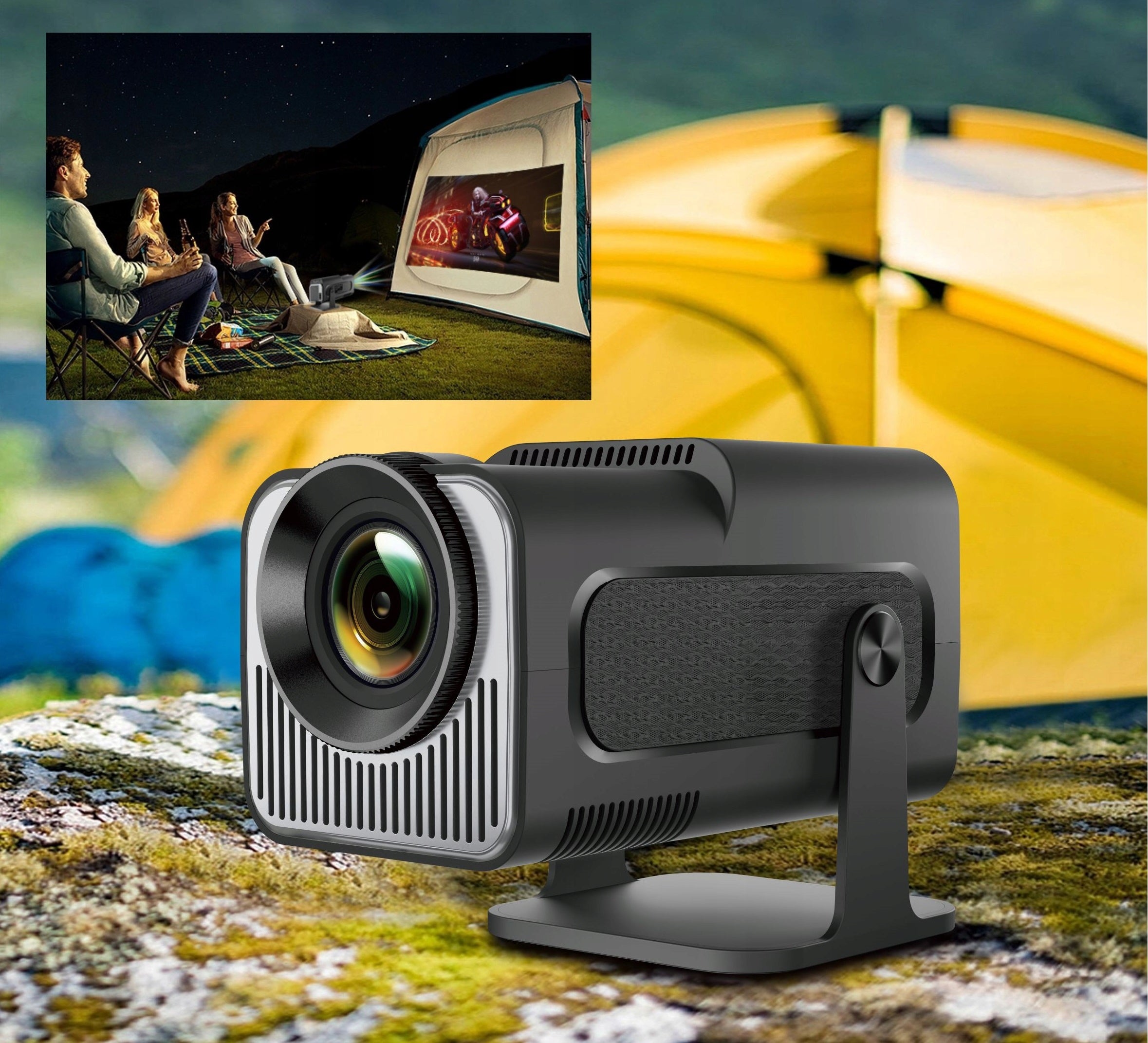 180° 4K Rotary LED Projector Android TV WiFi black HY320 Heelly Brand Heelly