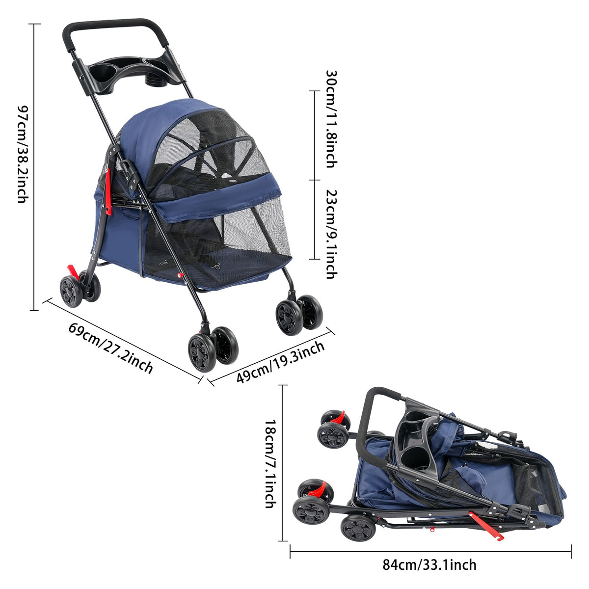 18KG LOAD FOLDABLE NAVY BLUE PET STROLLER FOR SMALL&MEDIUM DOGS AND CATS Manufacturer code BUYNOVA123