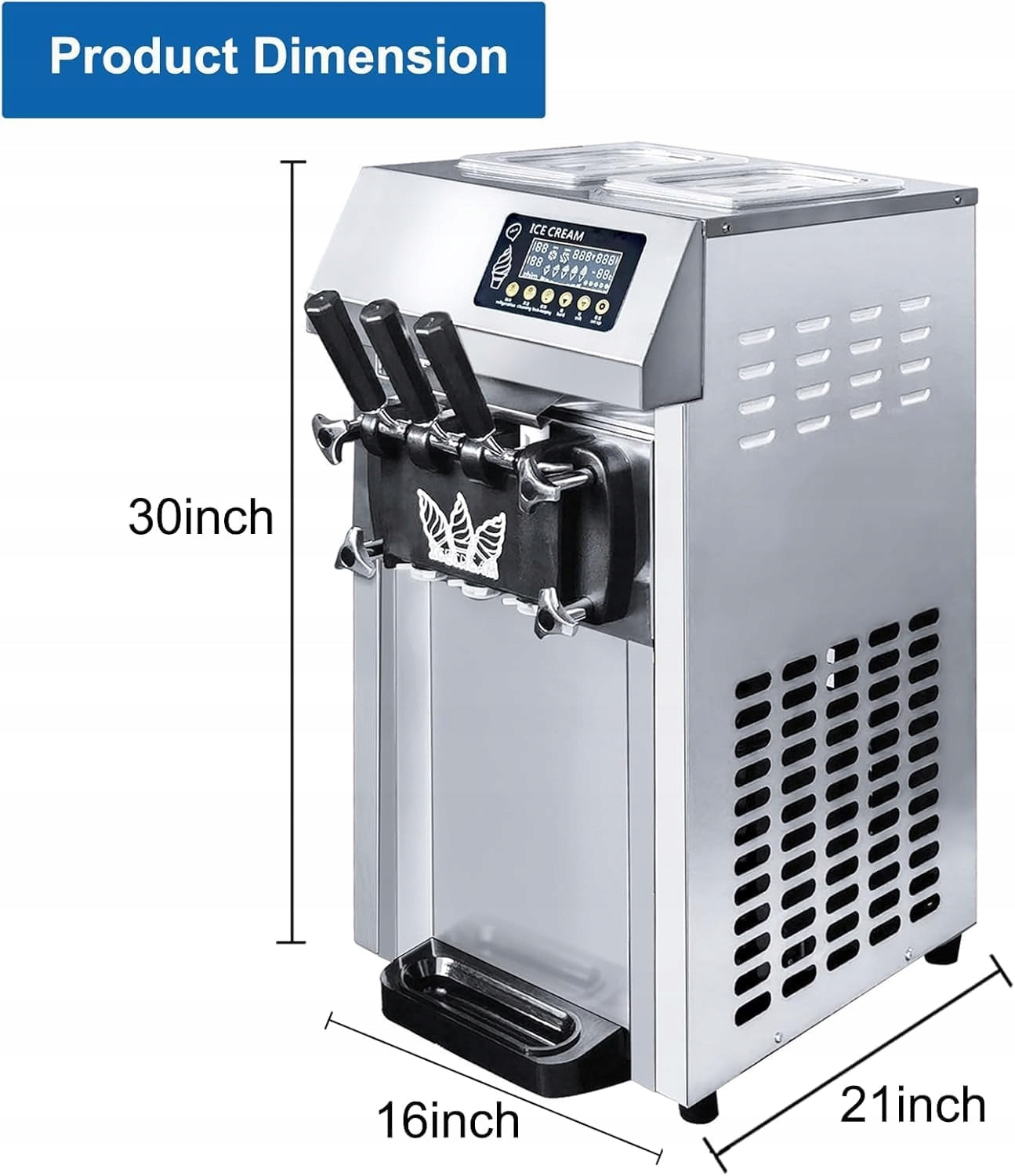 18L/H 1250W Ice Cream Machine, 3 Flavours Ice Cream,Intelligent LCD Display Brand no brand