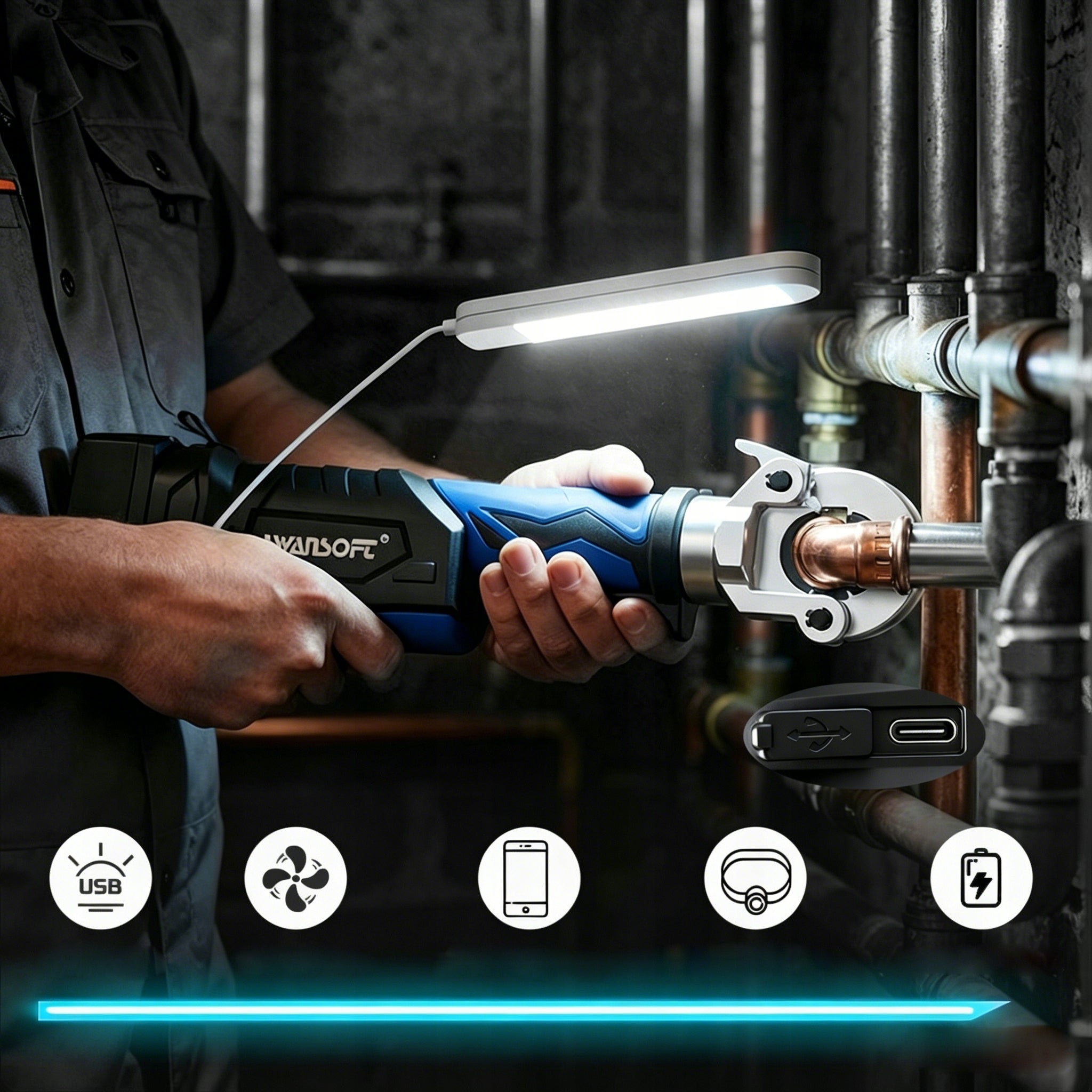 18V Electric Cordless Pipe Press Tool V/U/TH Dies for Copper&Steel Manufacturer code 301B-blue