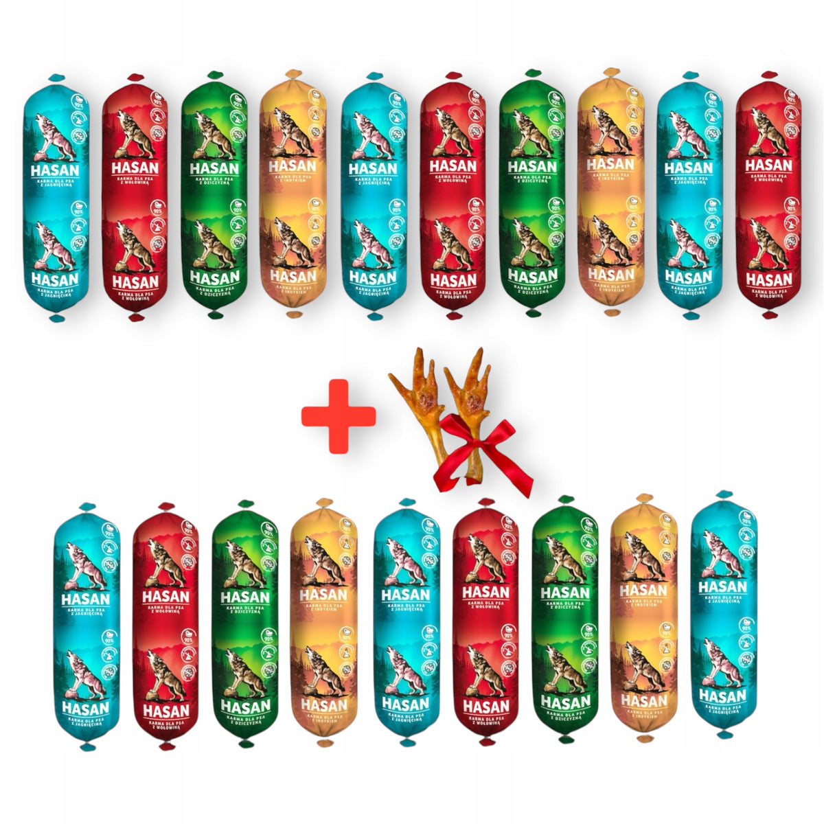 19x1kg Dog food bar PREMIUM HASAN 90% meat wet beef + FREEBIE