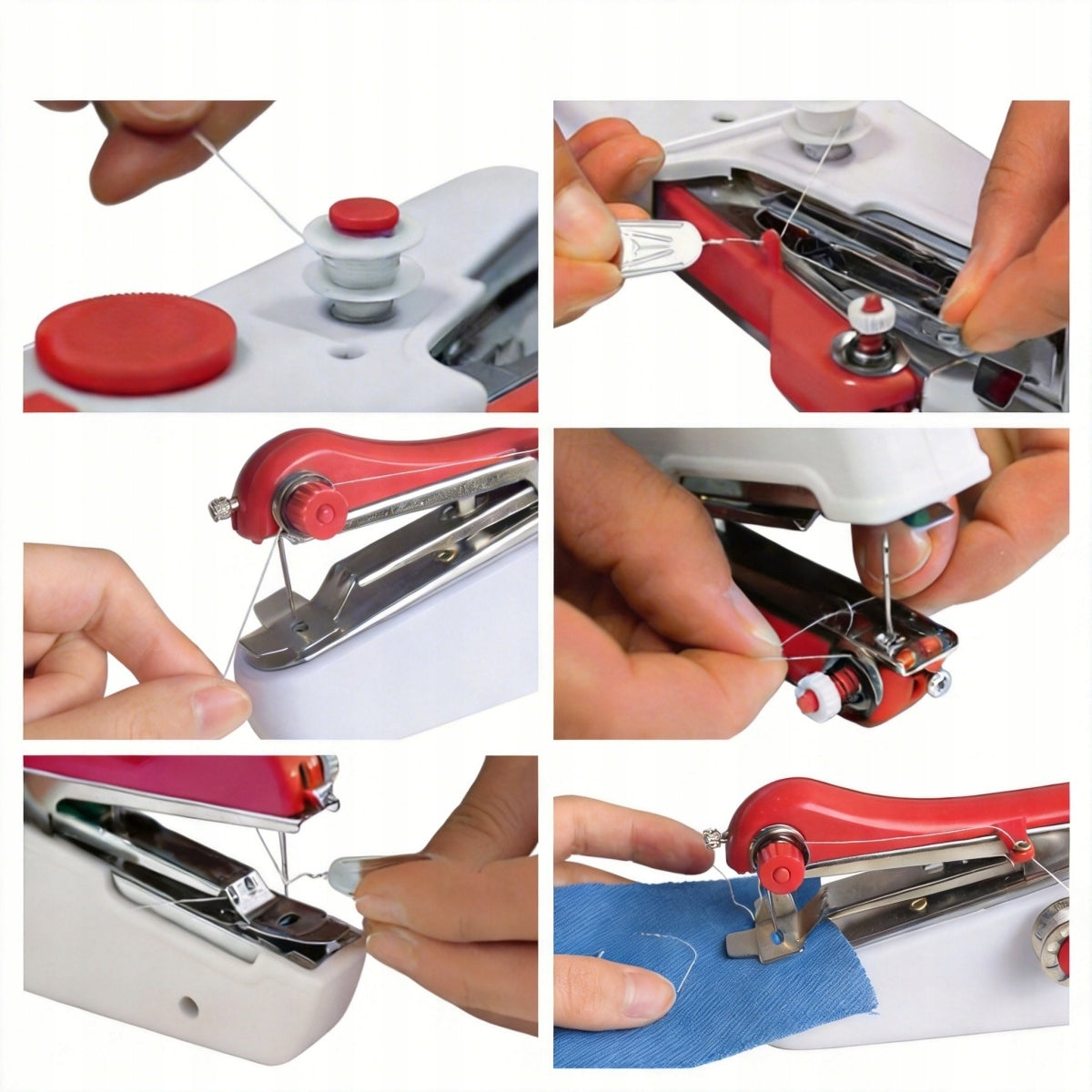 1X HANDHELD SEWING MACHINE MINI-MACHINE EASY SEWING PORTABLE ACCESSORIES Dominant color red