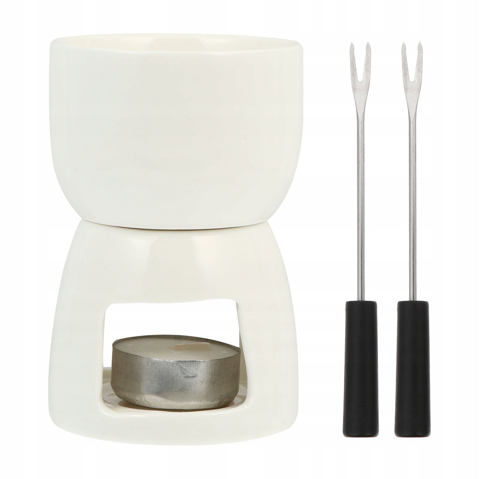 1ZEST KUCHENNY GARNEK CERAMICZNY DO FONDUE Z DWOMA WIDELCAMI Color white