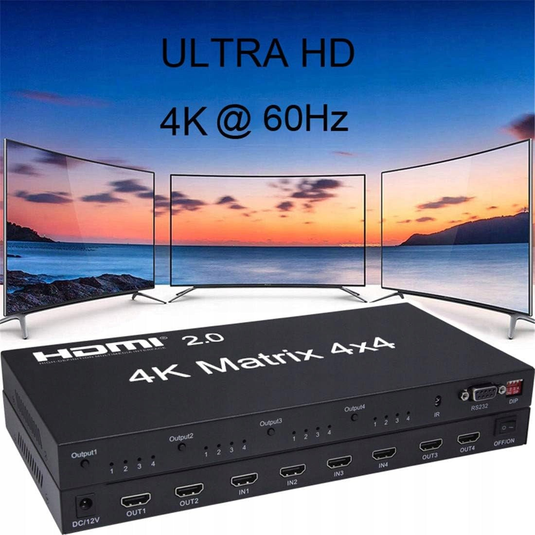 2.0 HDMI Matrix 4x4, 4K 60Hz 1080p (RGB/YUV 4:4) Splitter converter