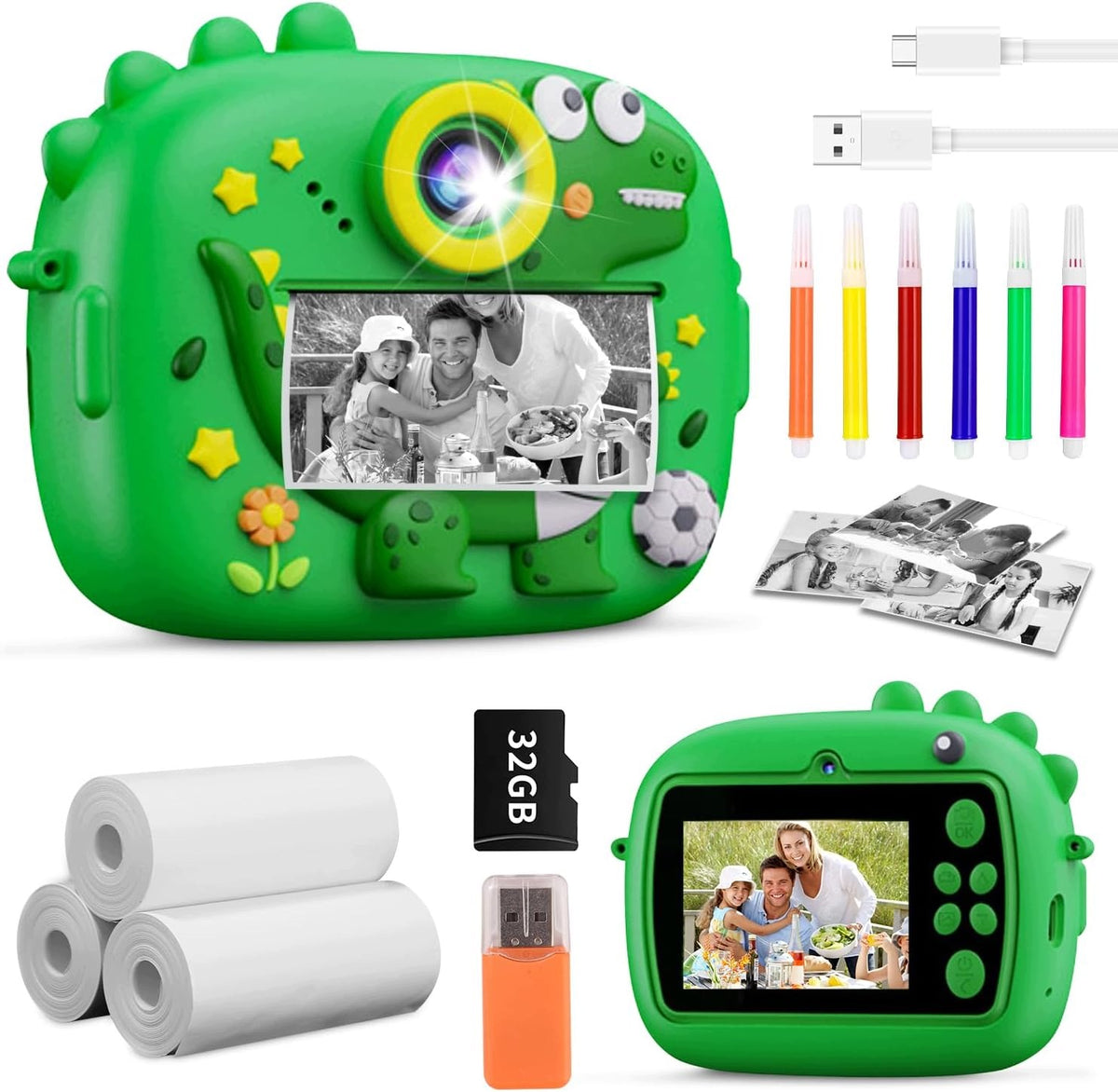 2,4" 1080P HD Dinosaur Digital Camera for Kids with 32G Card