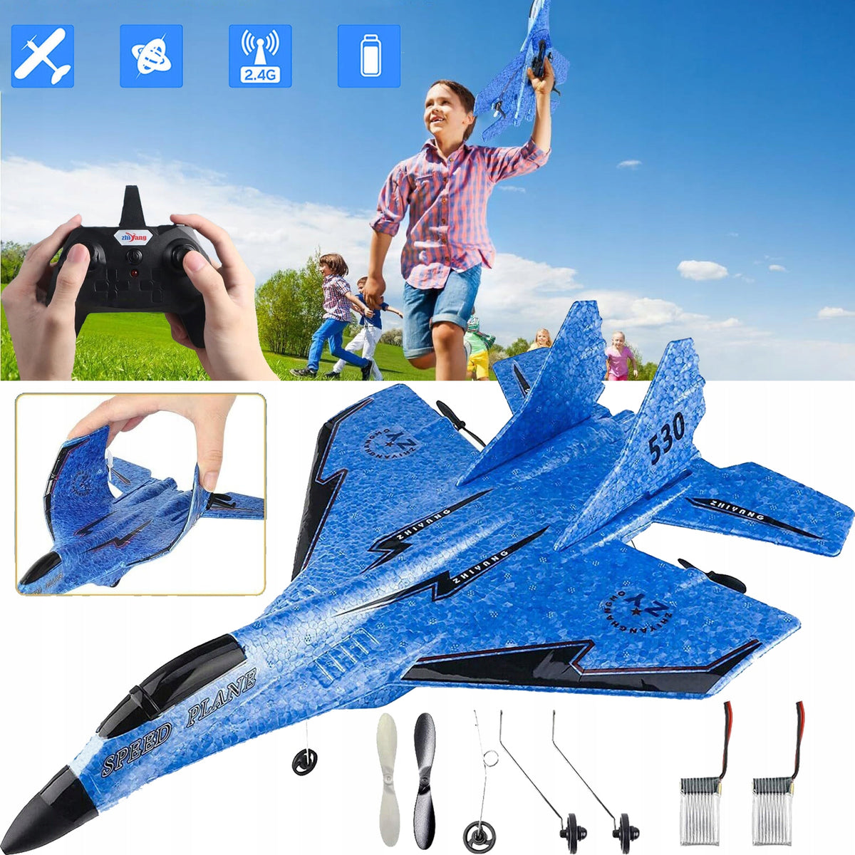2,4GHZ REMOTE CONTROLLED AIRCRAFT, 2 BATTERIES AND LED LIGHTING, WATERPROOF