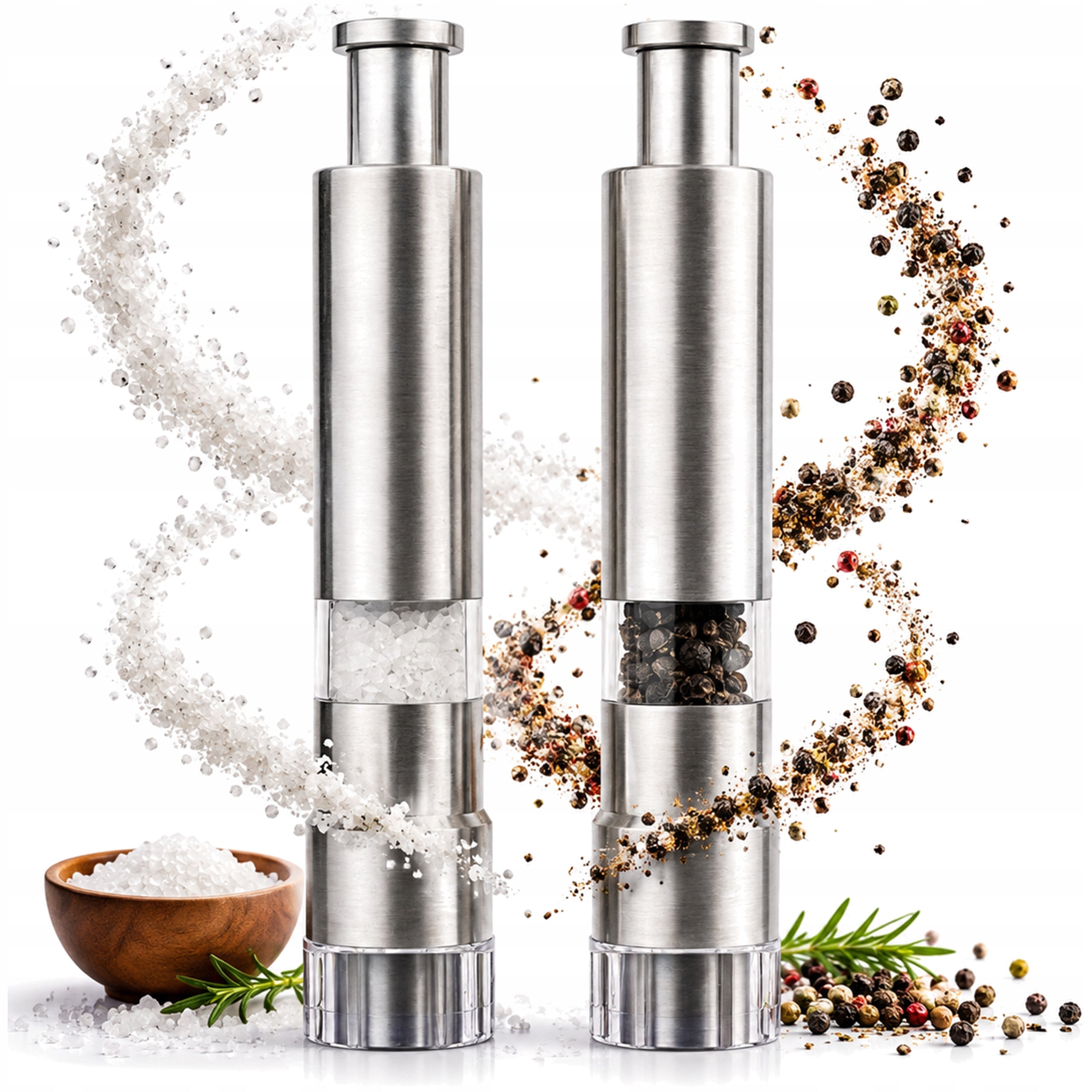 2× Handheld Steel Salt and Pepper Grinder Set with Stand MODERN