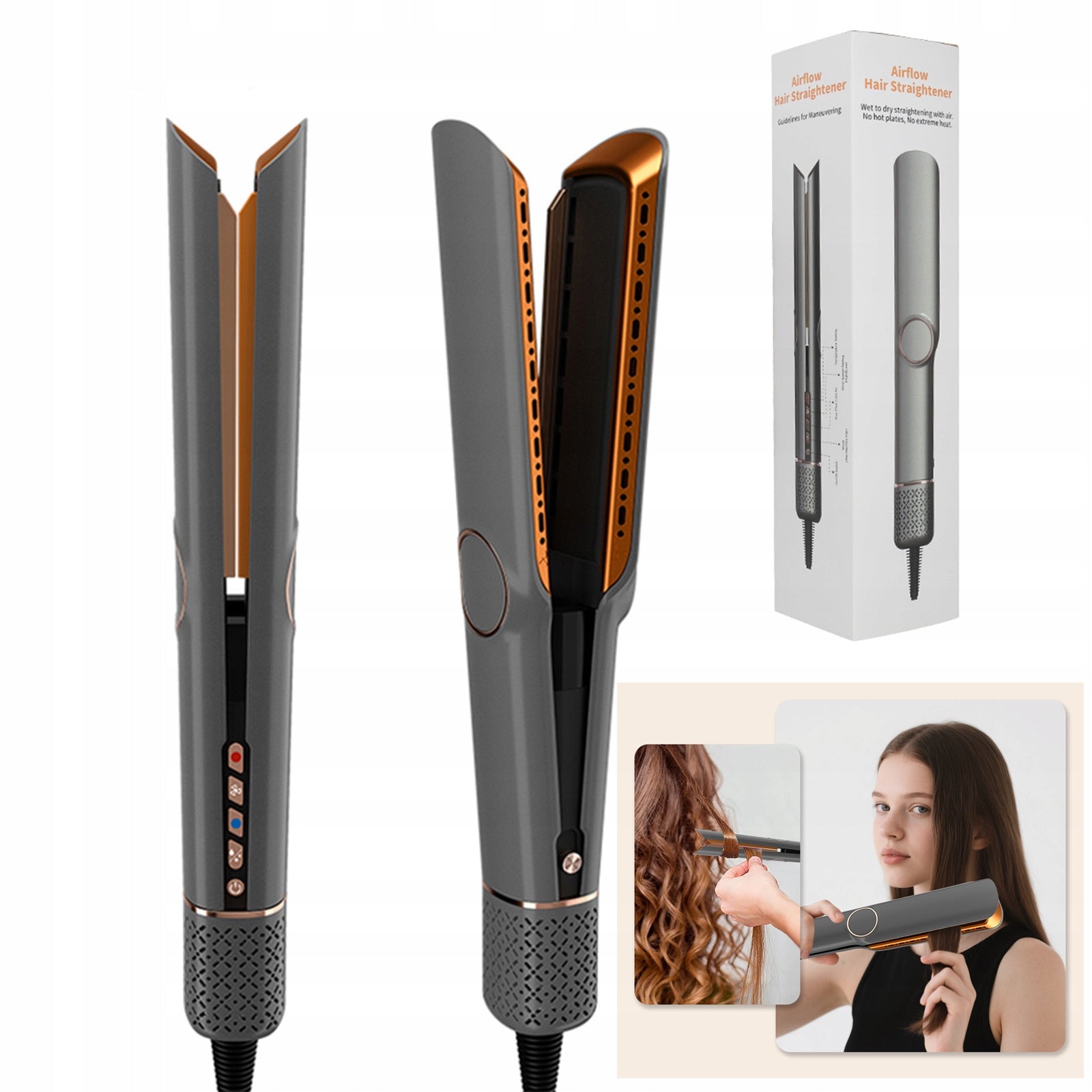 2-IN-1 HAIR STRAIGHTENER & HAIR DRYER WET TO DRY LCD DISPLAY AIR STYLING