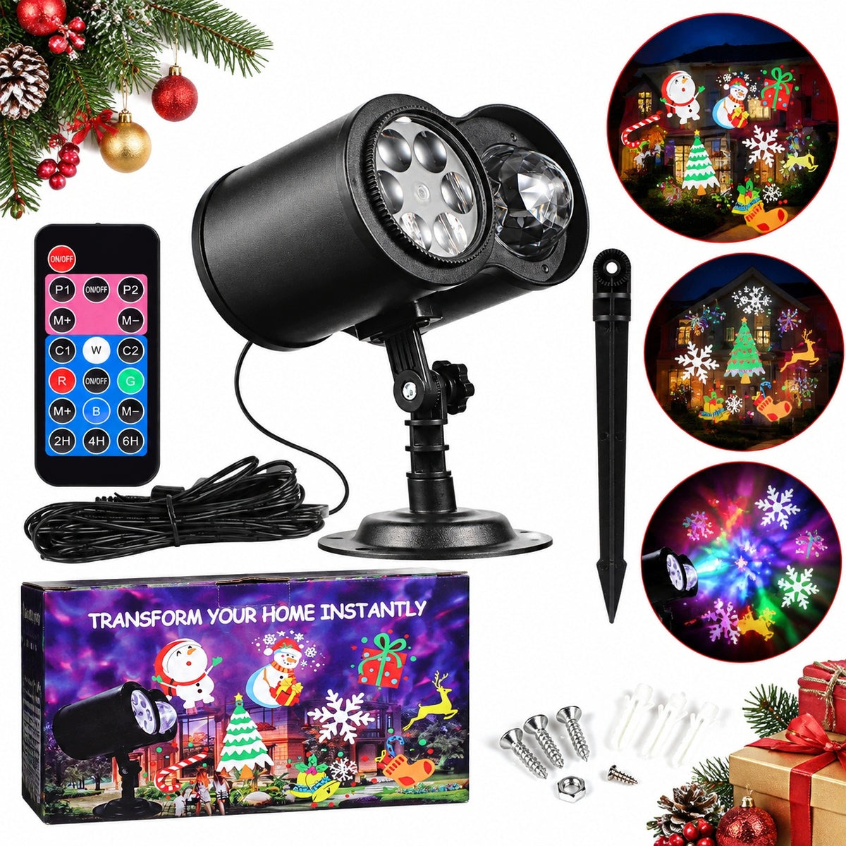 2 IN 1 LED IP44 PROJECTION LAMP REMOTE CONTROL CHRISTMAS CARTOON DESIGNS