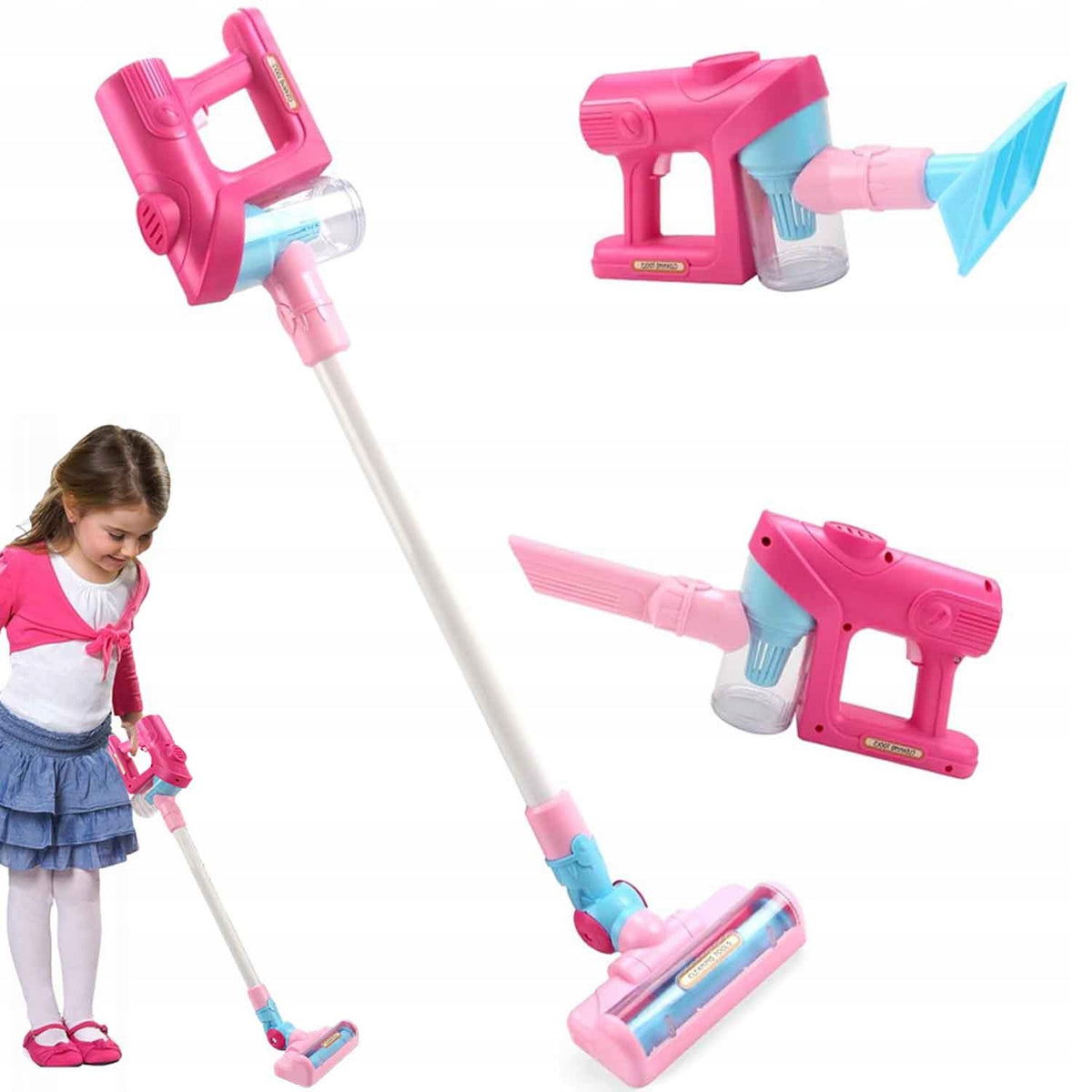 2-IN-1 VERTICAL CHILDREN'S TOY VACUUM CLEANER MUSIC AND LIGHT TIPS