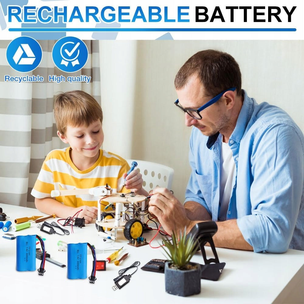 2 Li-Ion 7.4V 3000mAh RC Batteries with SM-3P Connector + 2 USB Cables RC Packaging status original