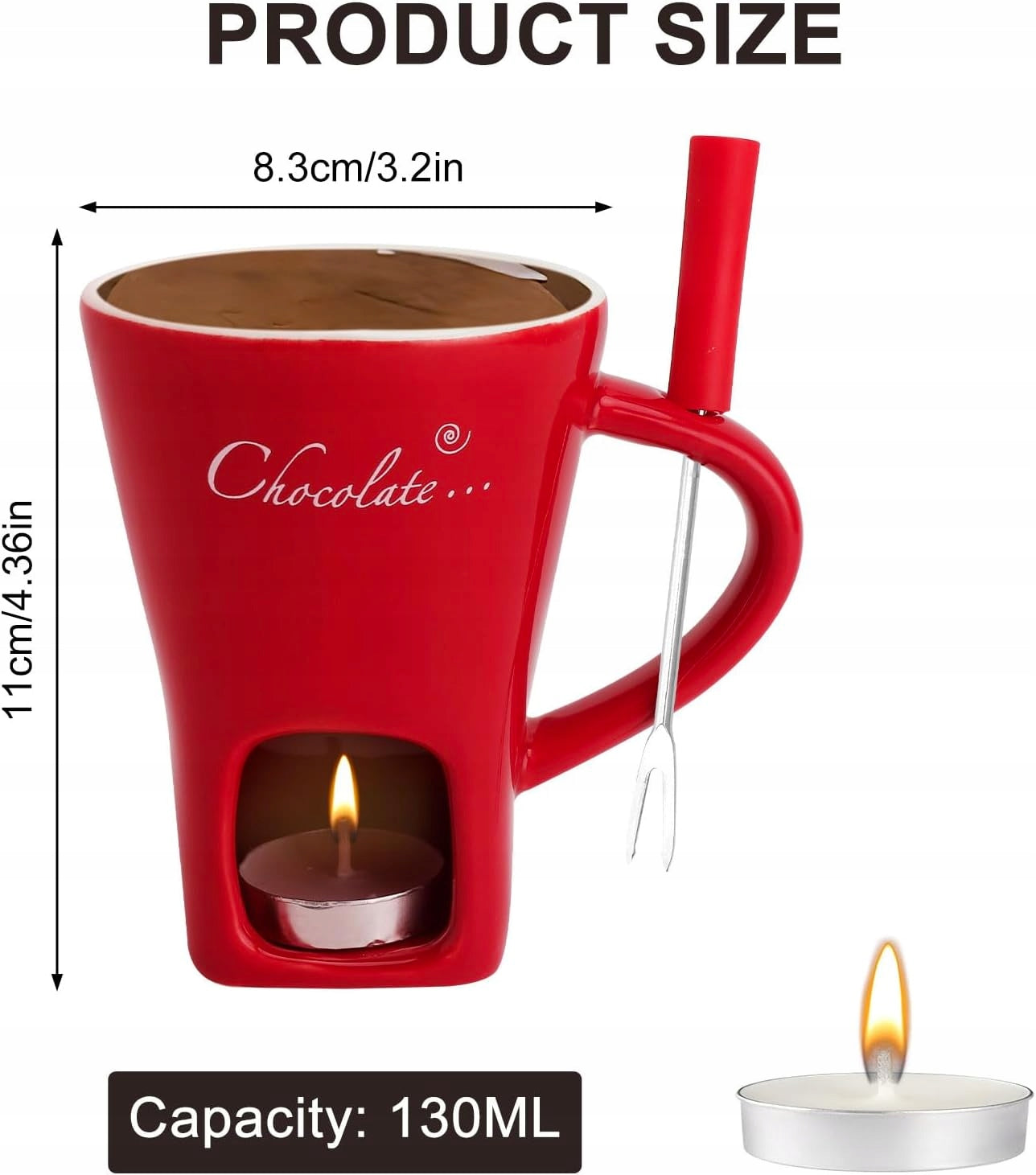 2 PCS FONDUE SET WITH CERAMIC MUG 130ML AND TEALIGHT FORKS Brand Mas