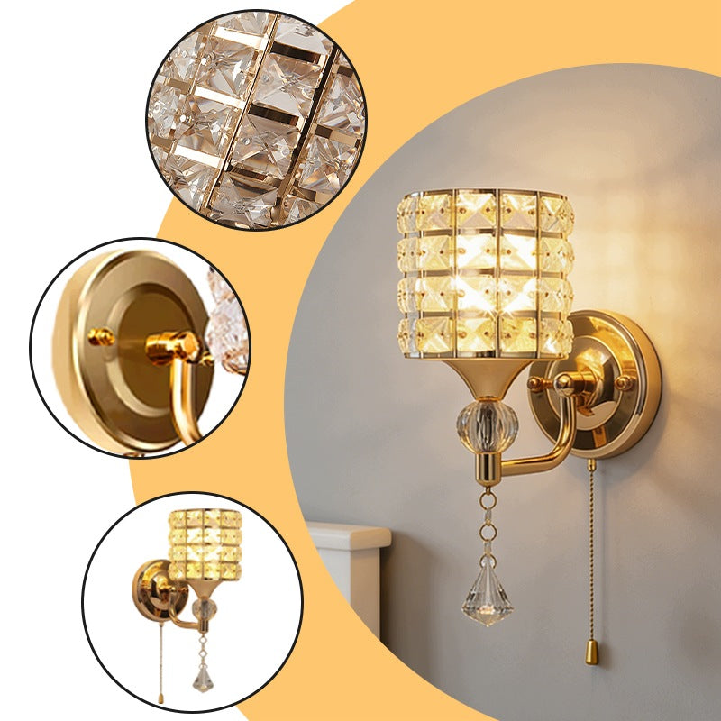 2-Pack Gold Brass Crystal Wall Sconce, E27 Modern Beaded Wall Lamp Fixture Packaging status original