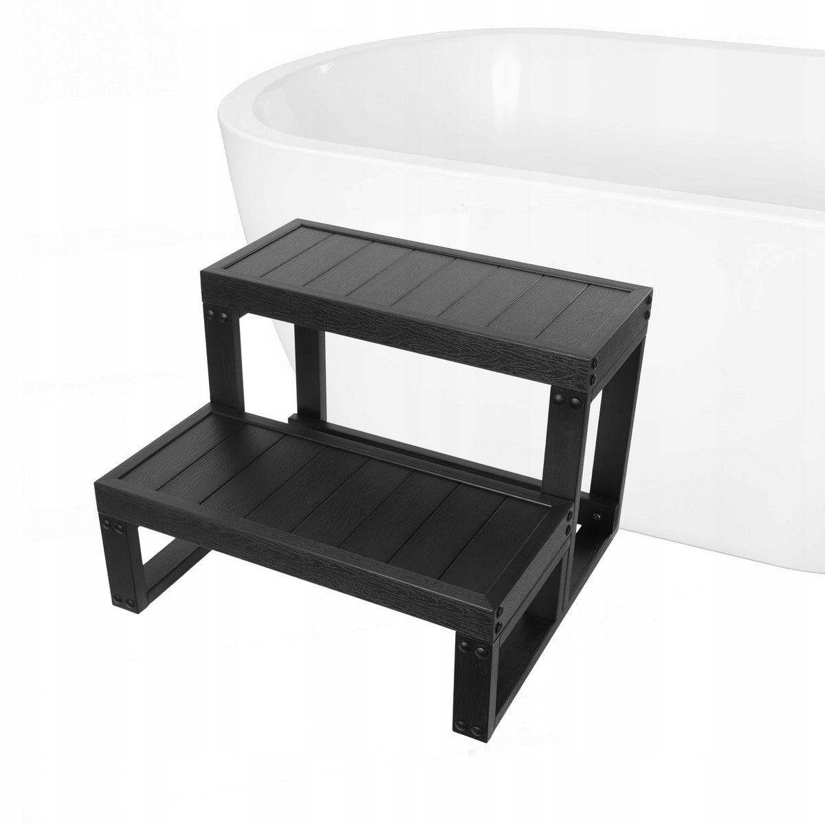 2-STEP HOT TUB STEPS FOR SPA, WPC ANTI-SLIP BATHTUB STAIRS BLACK 60*54*42CM