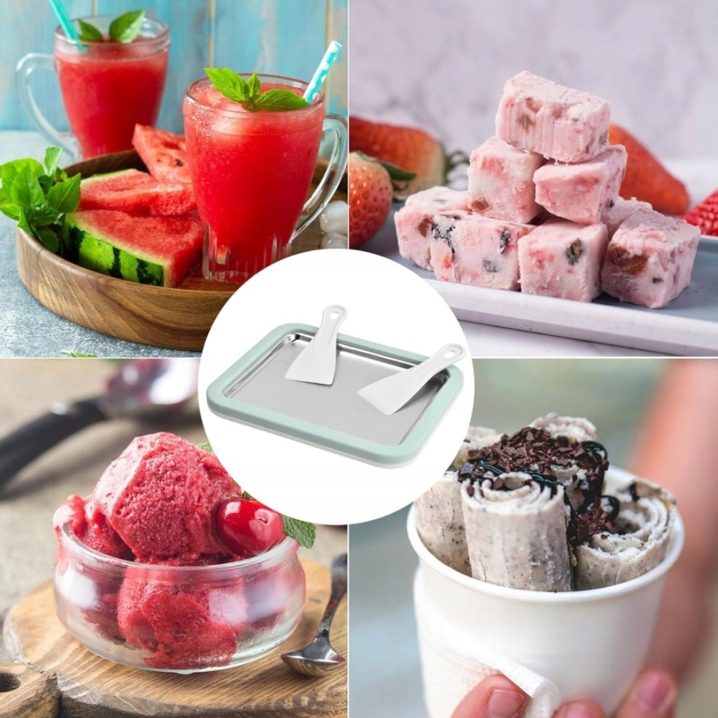 2*Stainless steel ice cream maker with tray and scrapers Manufacturer code LODY TAJSKIE LODÓW SKROBACZKI TACKA ROBIENIE