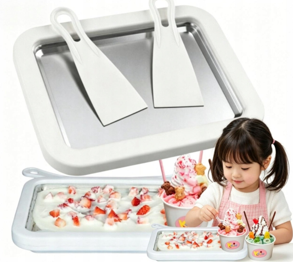 2*Stainless steel ice cream maker with tray and scrapers