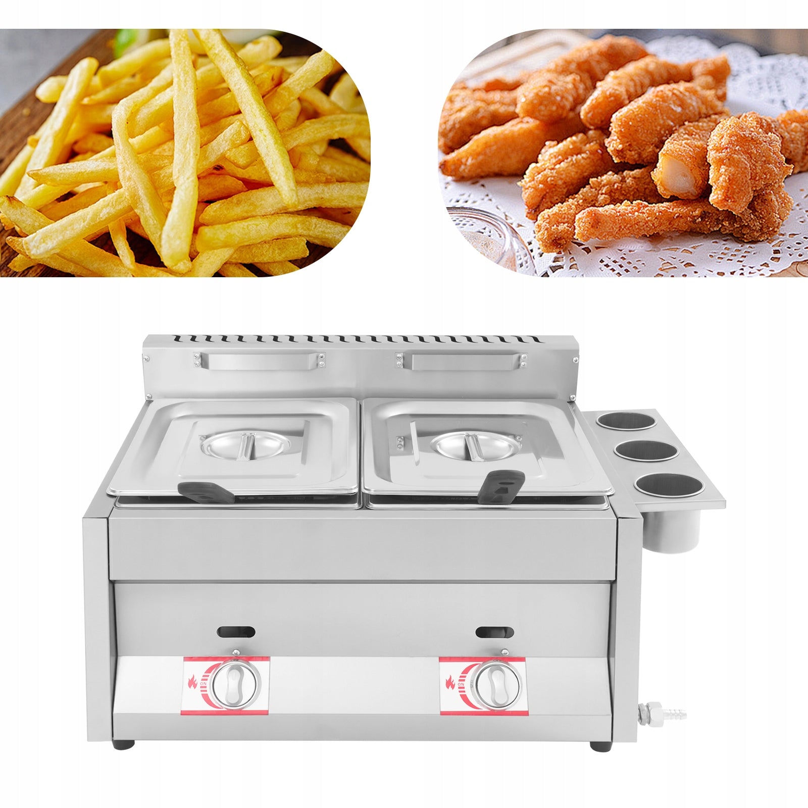 2-Tank Kitchen Deep Fryer,12L Gas Deep Fryer with Basket&Lid,60.3*46*33.5cm