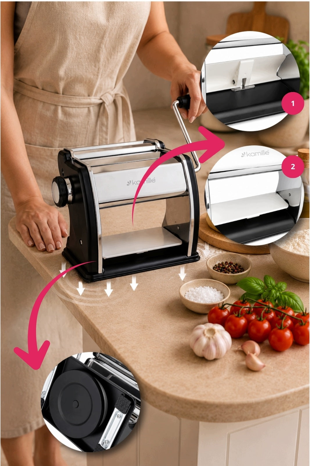 2-in-1 CAKE ROLLING PASTA MAKING MACHINE KAMILLE Brand Kamille