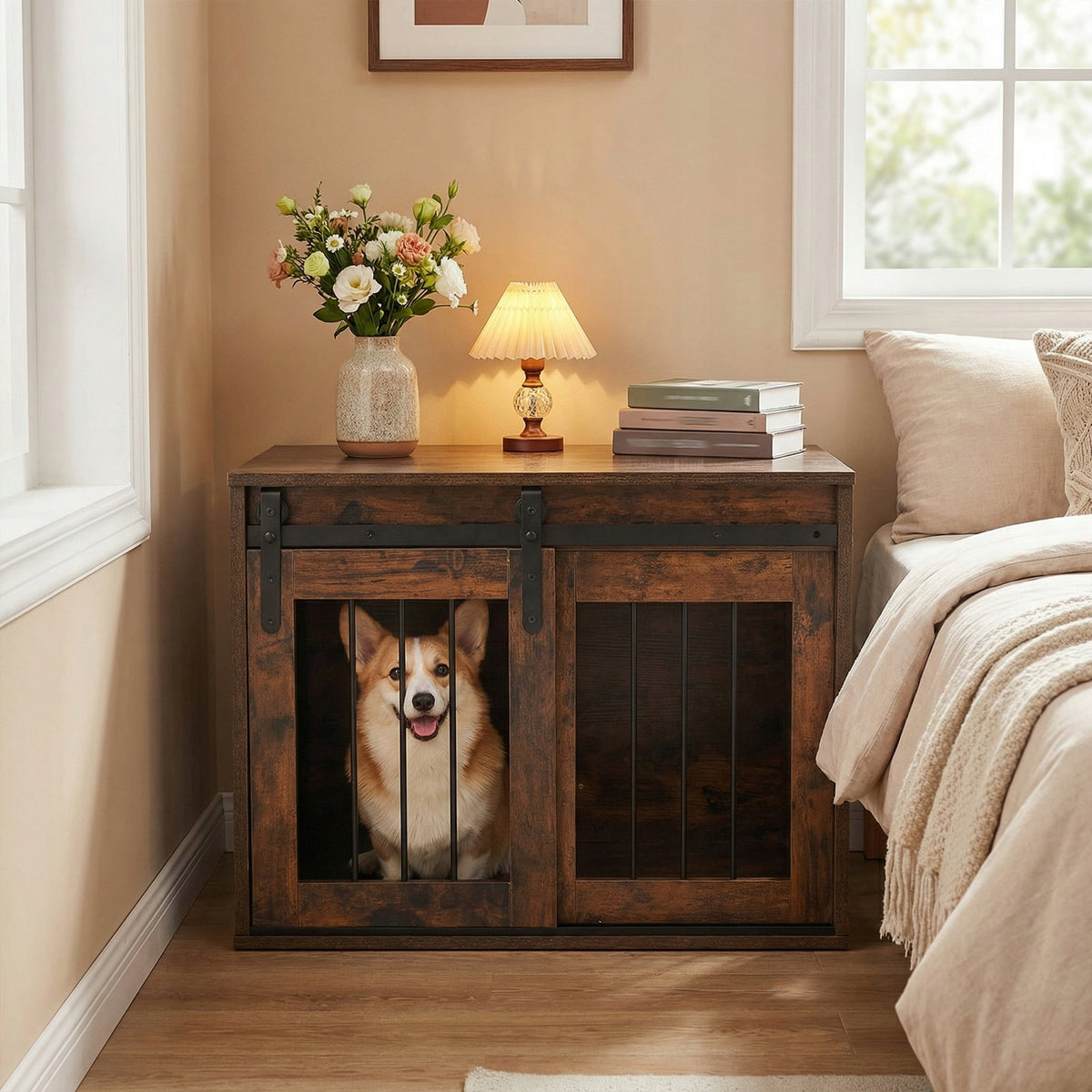 2-in-1 Cabinet with Dog Cage Lockable Dog Playpen Manufacturer code PU10117CF
