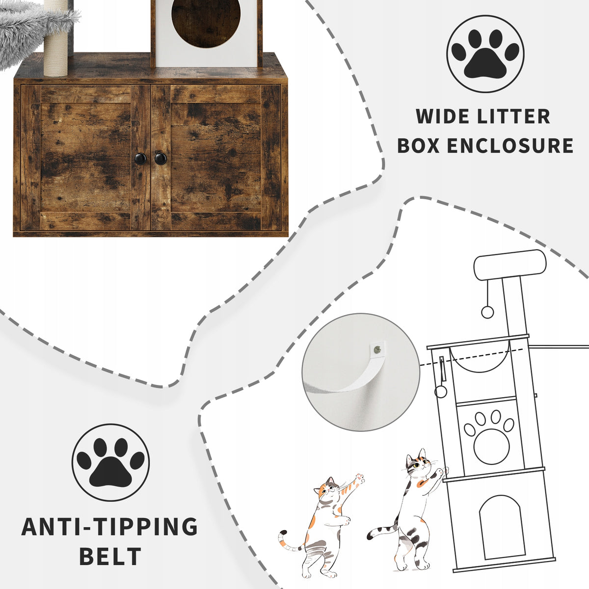 2-in-1 Cat Tree,Hidden Litter Box Enclosure,Oak+Light Grey Manufacturer code Thinkmax