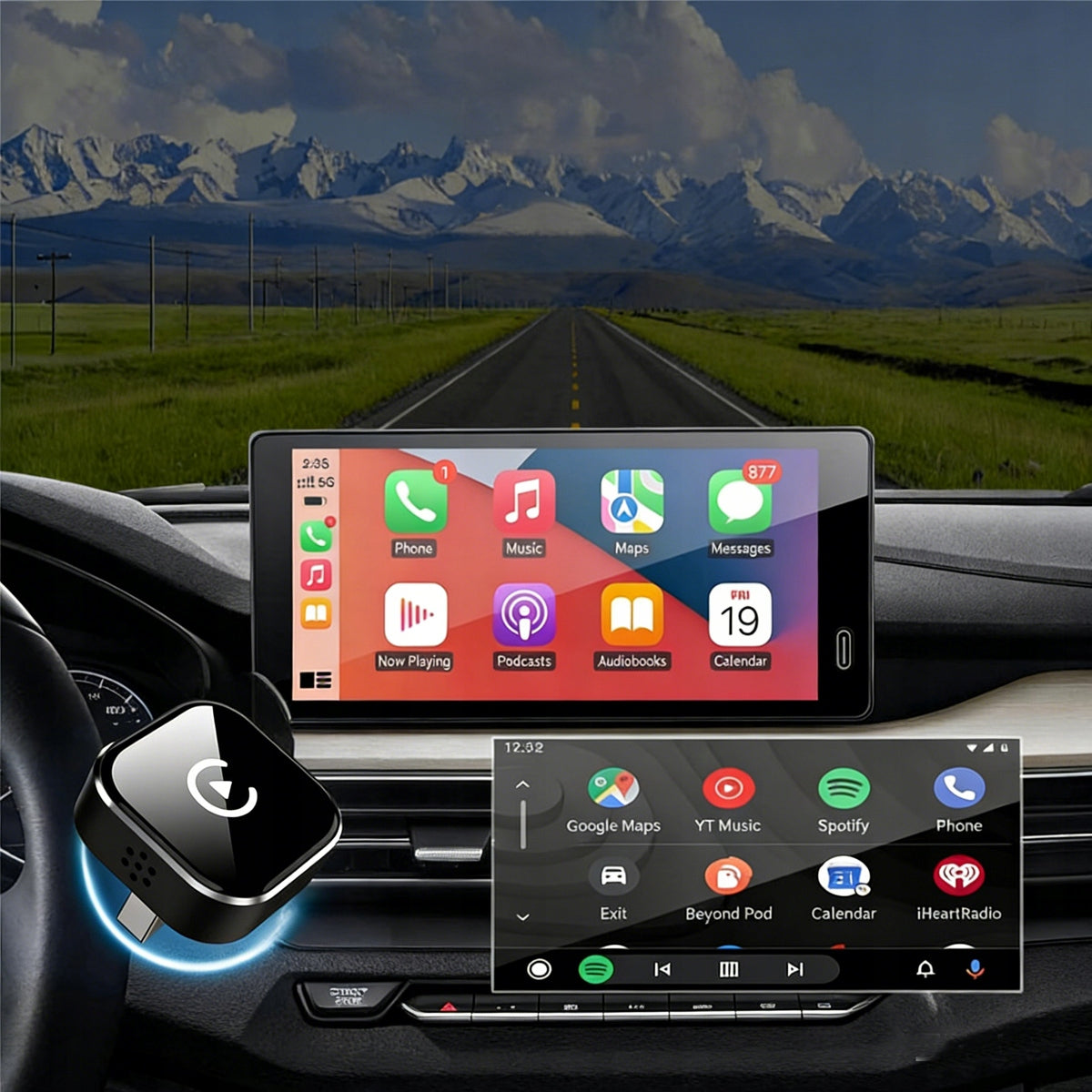 2 in1 Wireless CarPlay Android Auto Adapter USB Dongle Smart Mini Box Packaging status original