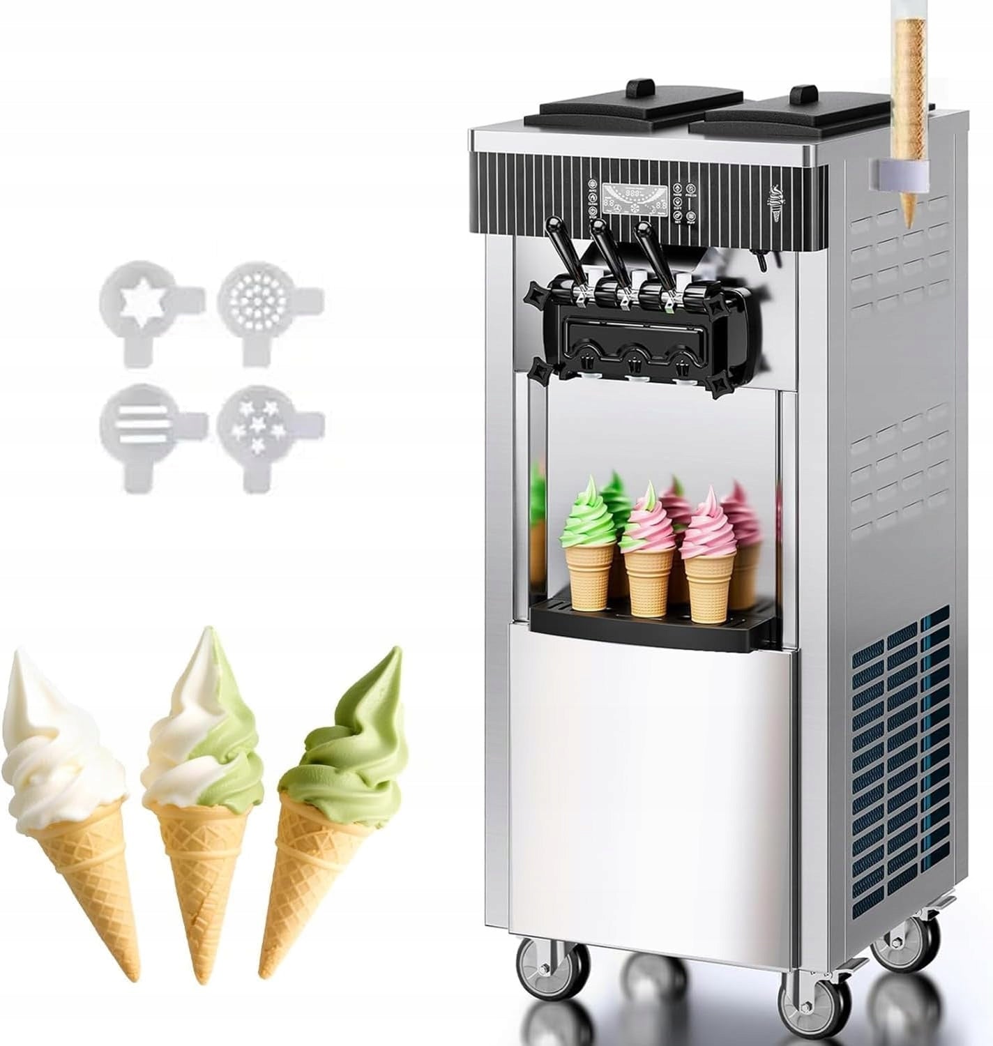 20-28L/H 2200W Soft Ice Cream Maker, 3 Flavours, LED Panel, 2x6L Containers