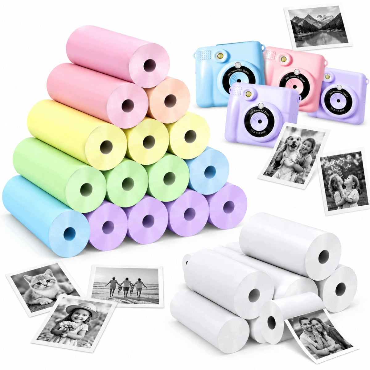 20 ROLLS OF THERMAL PAPER FOR CHILDREN FOR CAMERA 57X25MM MULTICOLOR