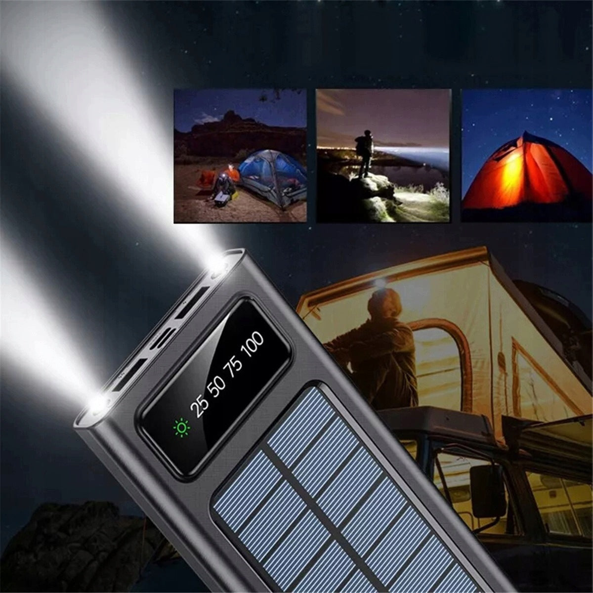 20000MAH SOLAR POWER BANK WITH LED DISPLAY AND LIGHTNING CABLE Battery capacity 20000 mAh
