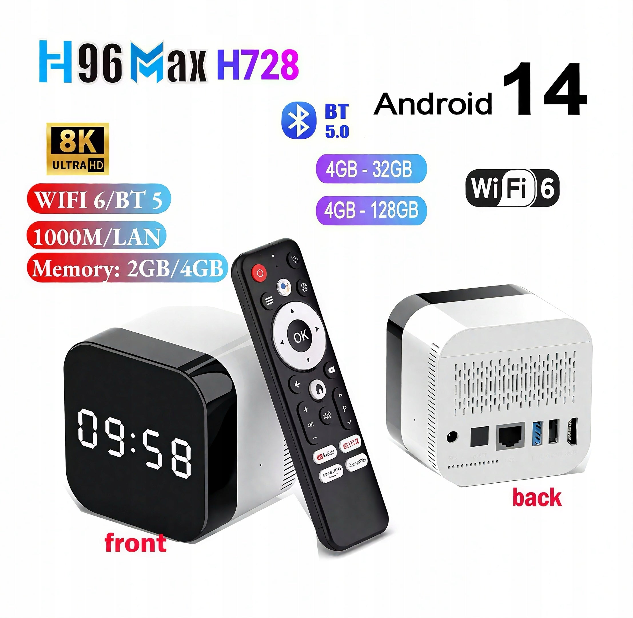 2025 Latest H96 Max H728 Android 14.0 TV Box 8K WIFI6/BT5.0 USB3.0