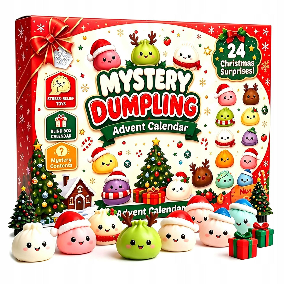 2026 Xmas Advent Calendar Dumpling Squishy,24d Countdown Fidget,Kids
