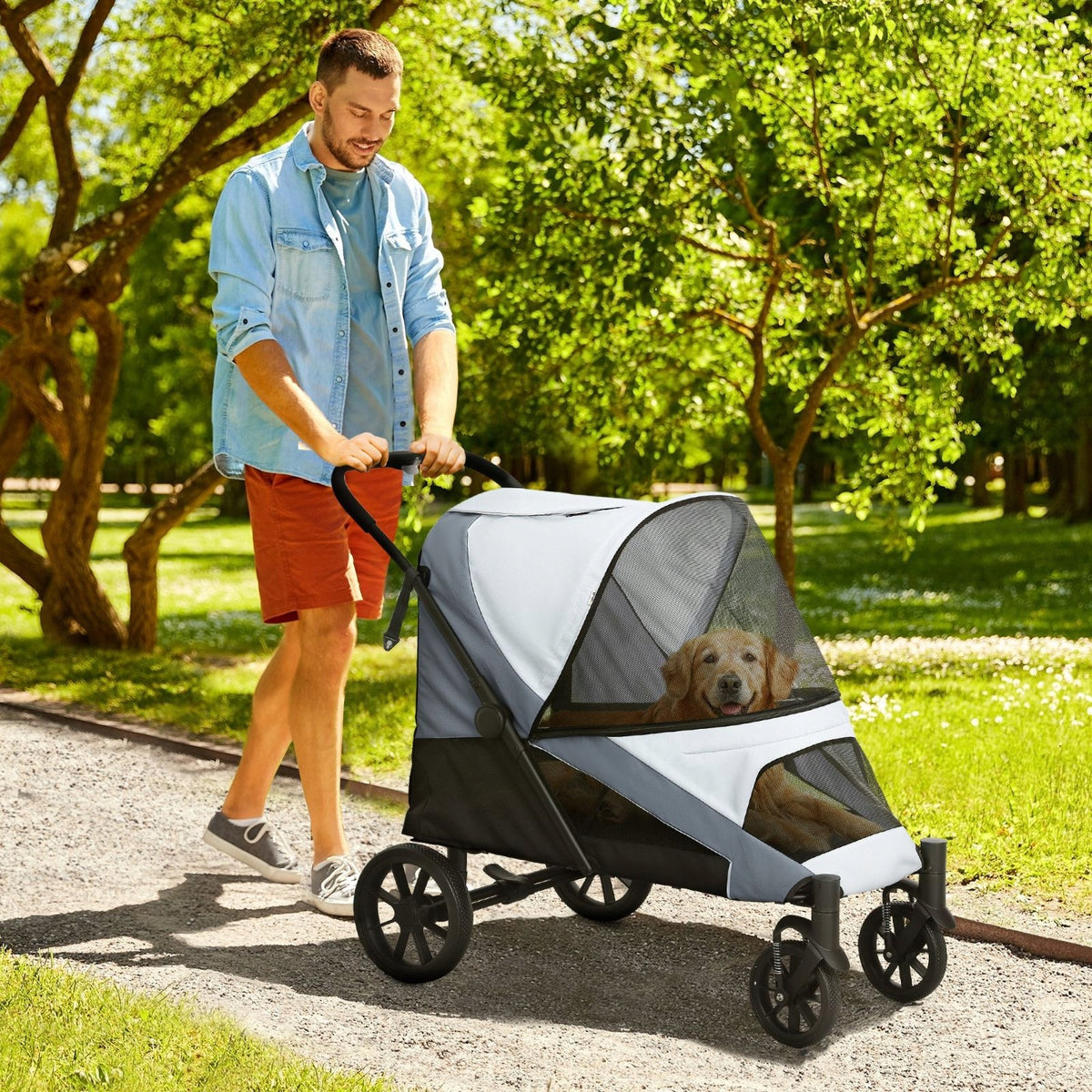 2026Y Cat dog stroller up to 30 kg foldable with shock absorption grey Brand no brand