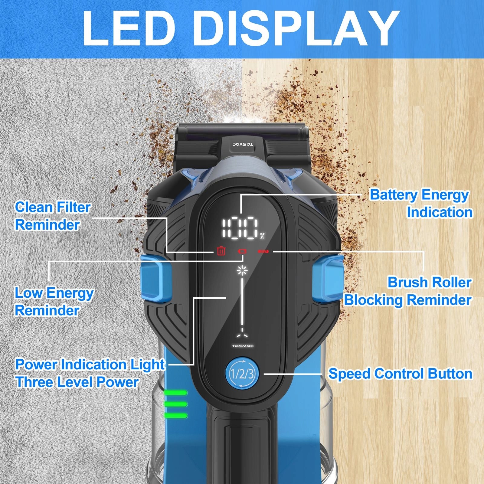 2026Y Upright Vacuum Cleaner TASVAC S8 Wireless LED Maximum power 1 W