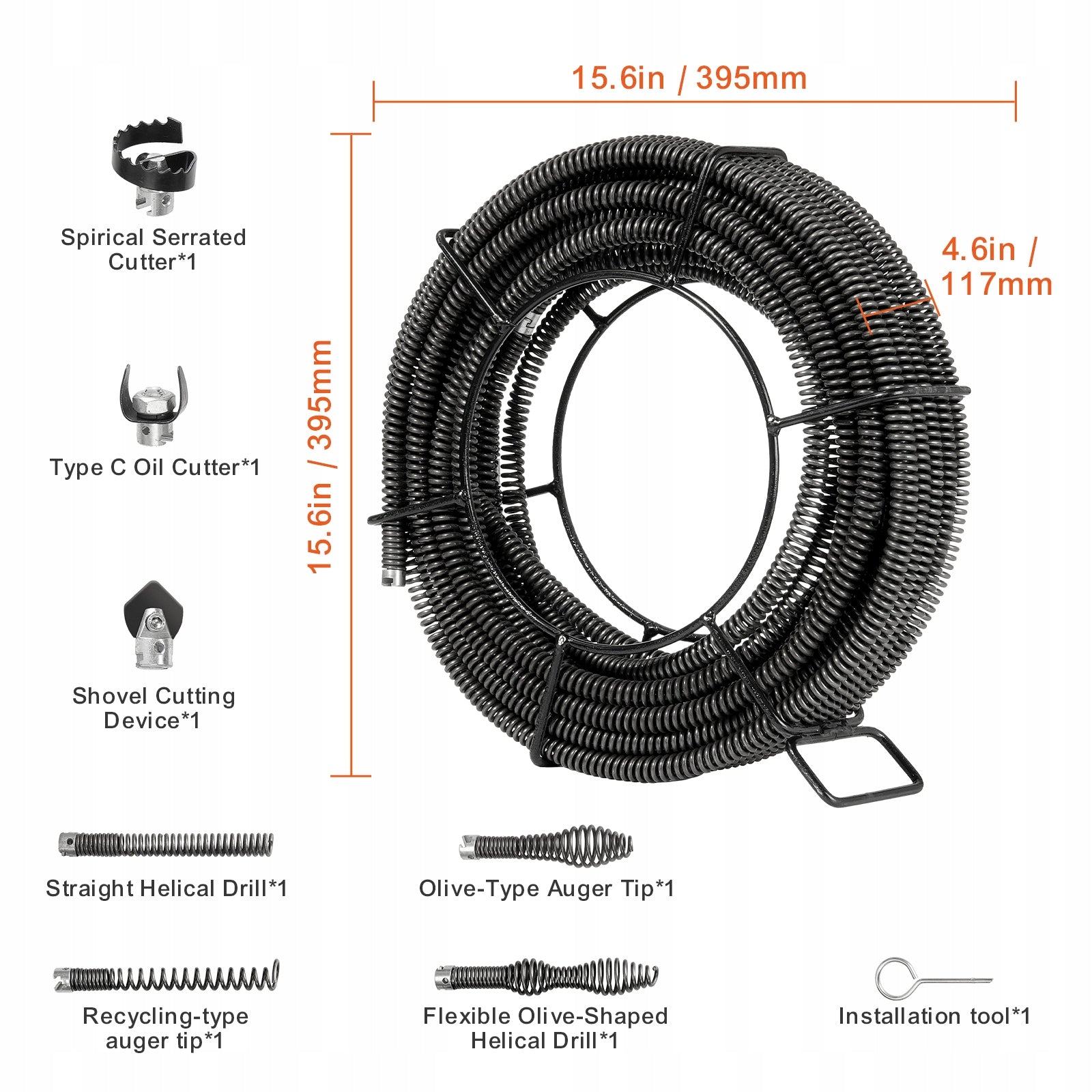 20Mx16MM Drain Cleaning Spiral For Pipes Diameter From 20-100MM Manufacturer code FDSDL58IN66YN